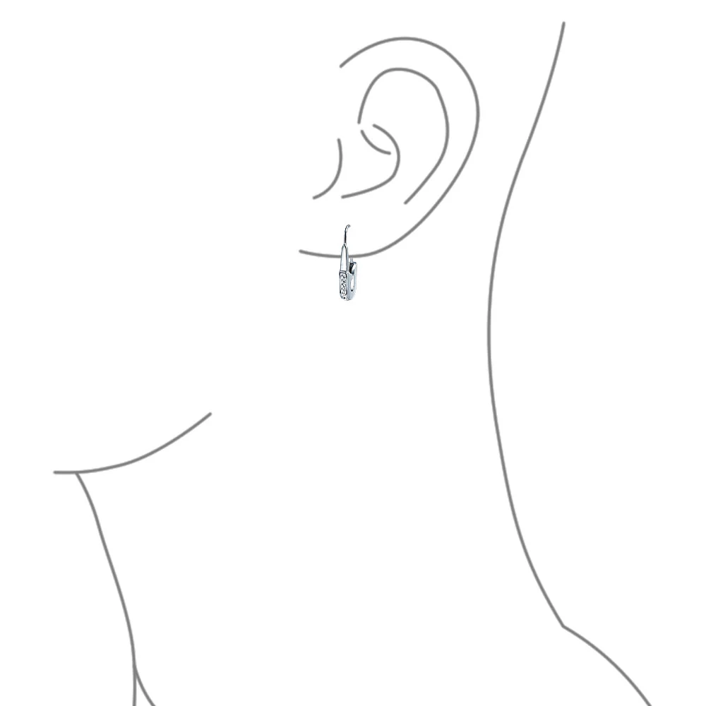Safety Pin Threader Earrings Crystal Accent Silver Tone Surgical Steel - Image 3