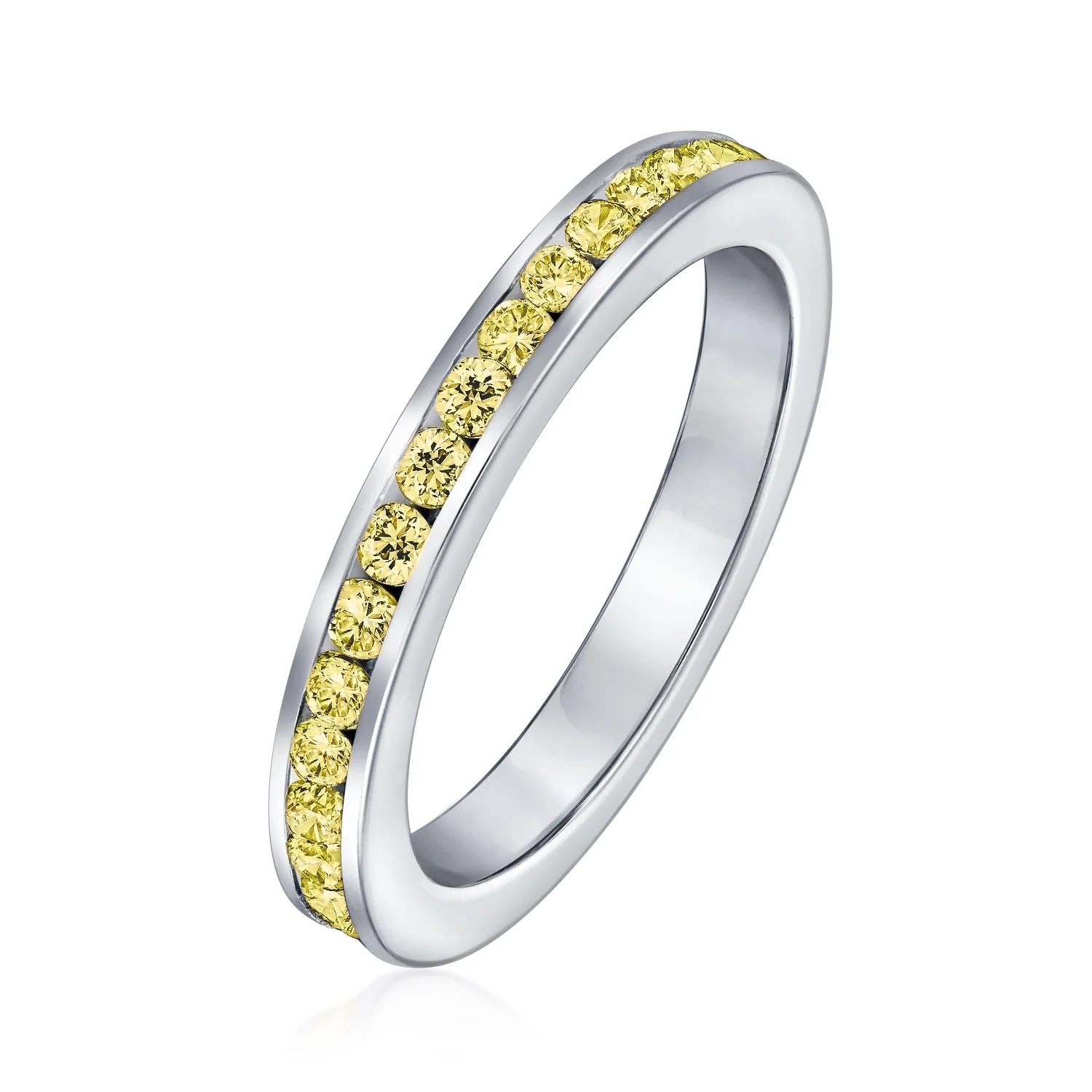 Cubic Zirconia Thin Stackable CZ Channel Set Eternity Band Ring Sterling Silver - Image 13
