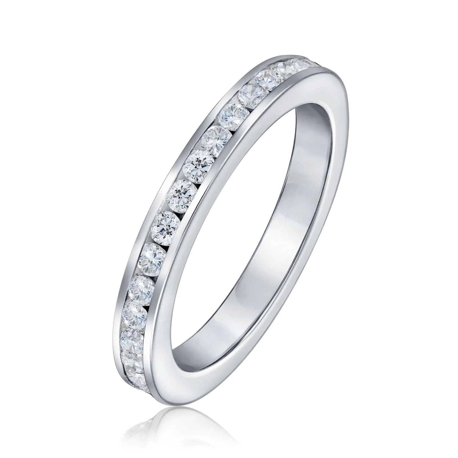 Cubic Zirconia Thin Stackable CZ Channel Set Eternity Band Ring Sterling Silver - Image 14