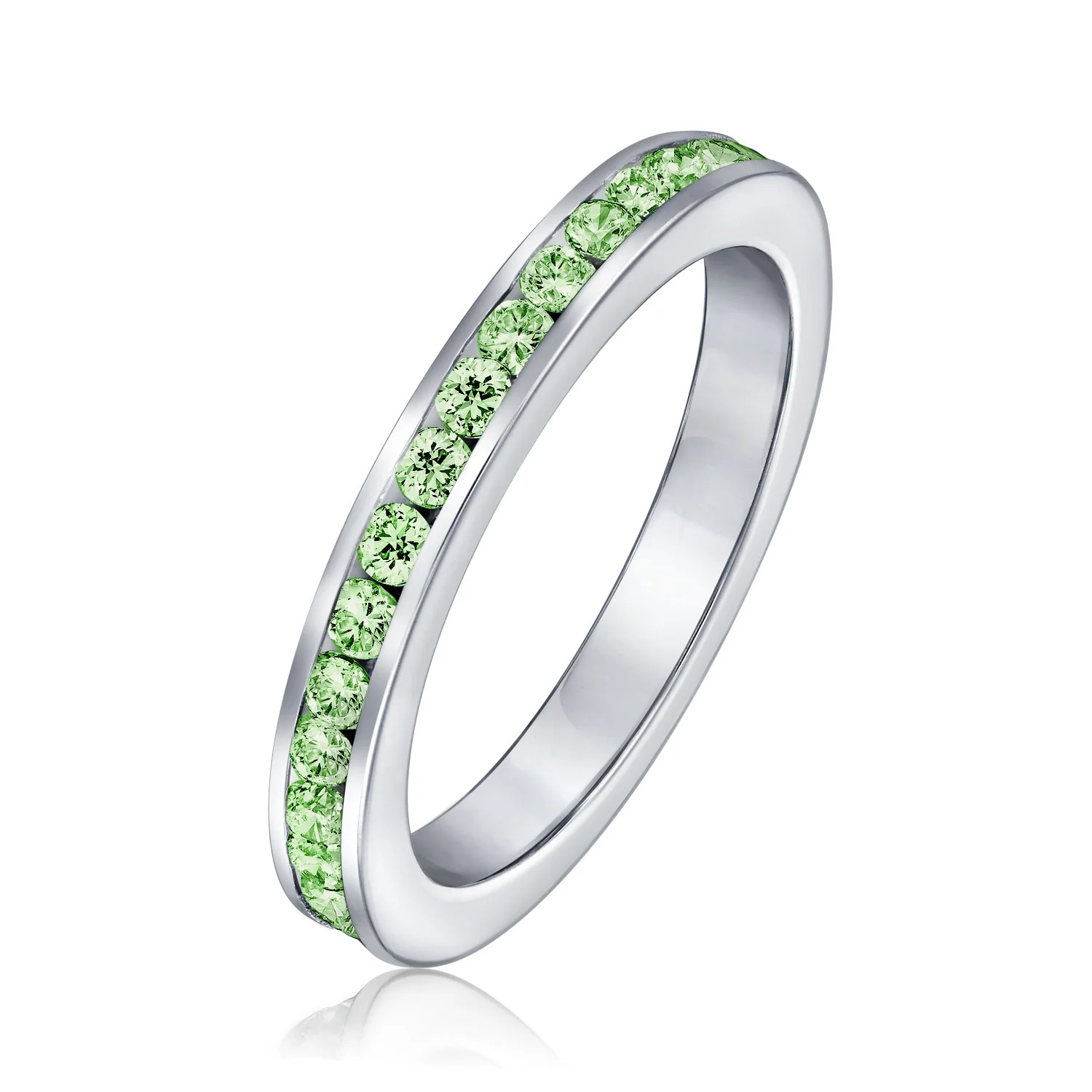Cubic Zirconia Thin Stackable CZ Channel Set Eternity Band Ring Sterling Silver - Image 20