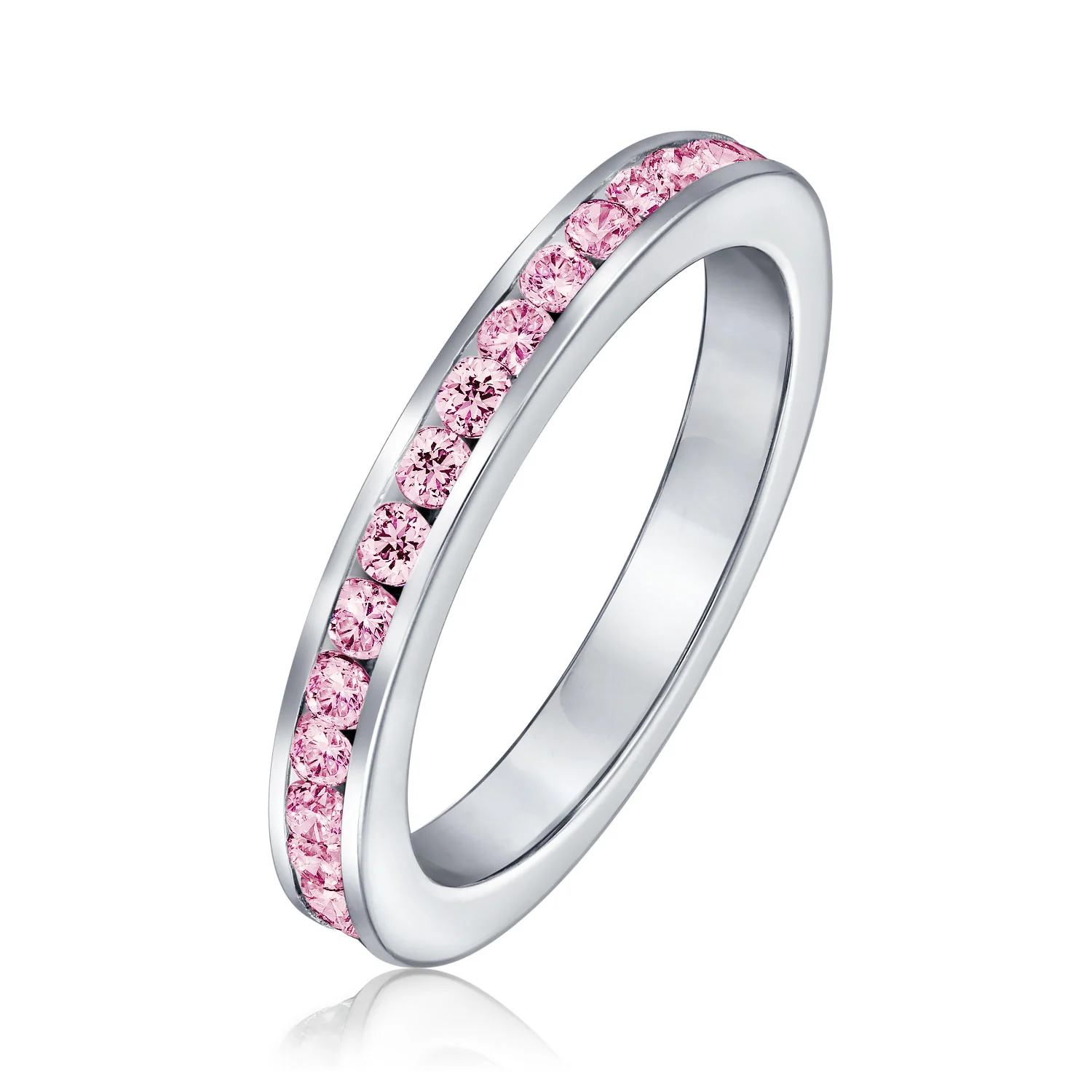 Cubic Zirconia Thin Stackable CZ Channel Set Eternity Band Ring Sterling Silver - Image 25