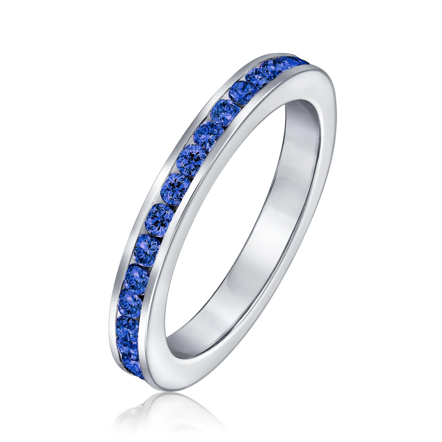 Cubic Zirconia Thin Stackable CZ Channel Set Eternity Band Ring Sterling Silver - Image 26