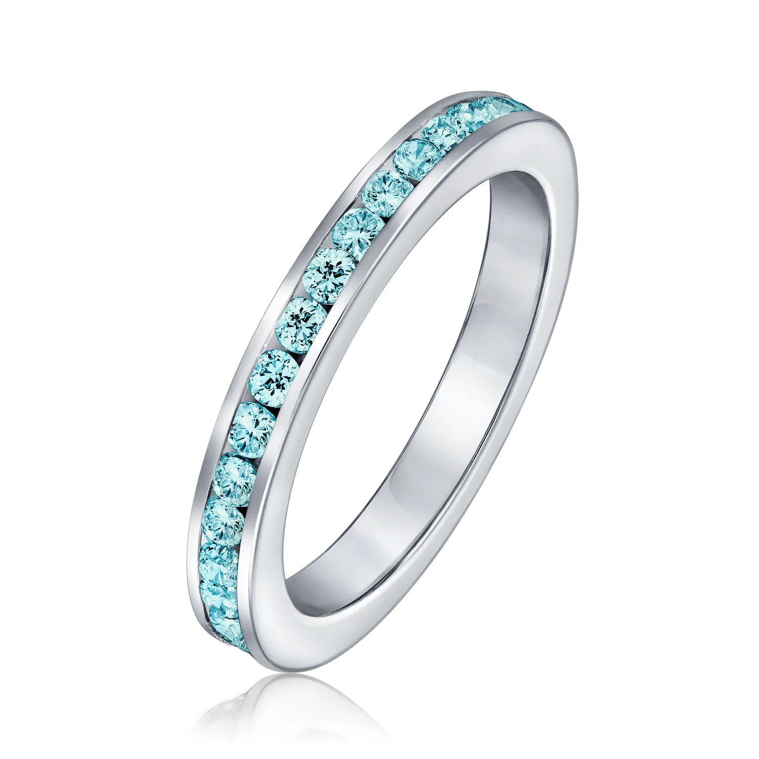 Cubic Zirconia Thin Stackable CZ Channel Set Eternity Band Ring Sterling Silver - Image 30