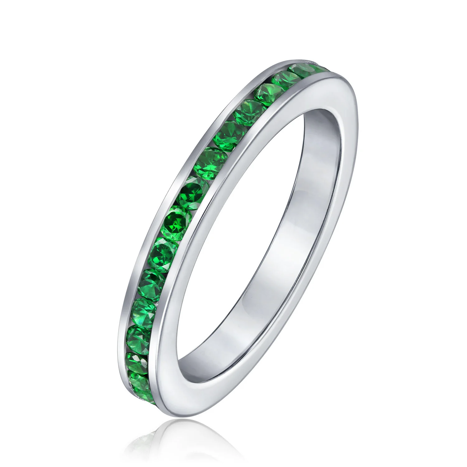 Cubic Zirconia Thin Stackable CZ Channel Set Eternity Band Ring Sterling Silver - Image 34