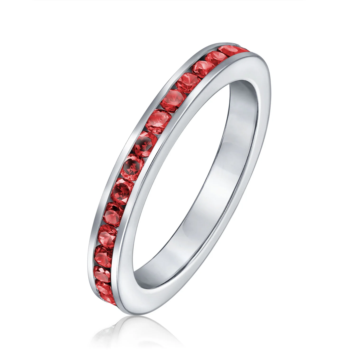 Cubic Zirconia Thin Stackable CZ Channel Set Eternity Band Ring Sterling Silver - Image 35