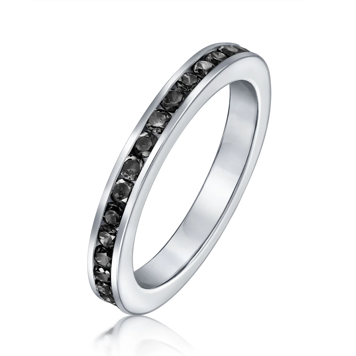 Cubic Zirconia Thin Stackable CZ Channel Set Eternity Band Ring Sterling Silver - Image 38