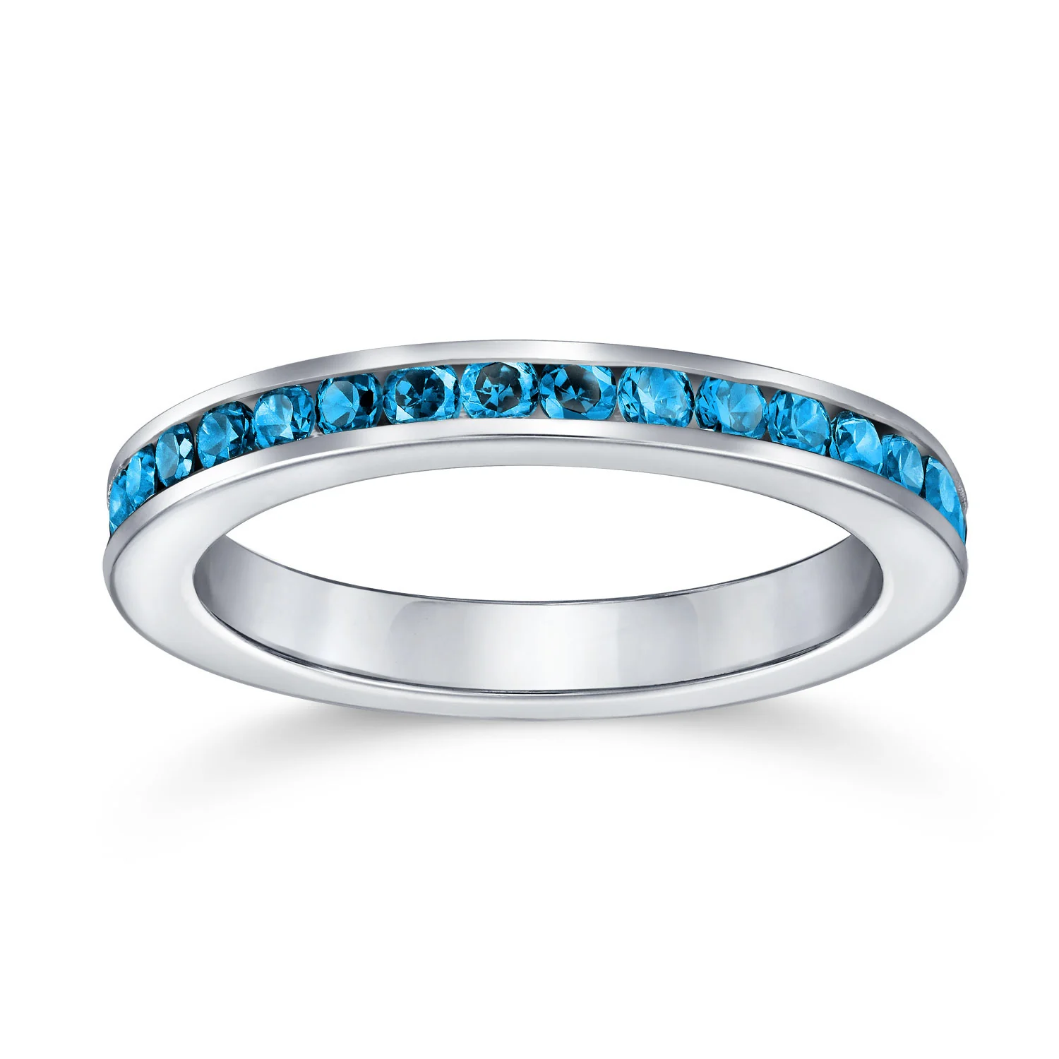 Cubic Zirconia Thin Stackable CZ Channel Set Eternity Band Ring Sterling Silver - Image 39