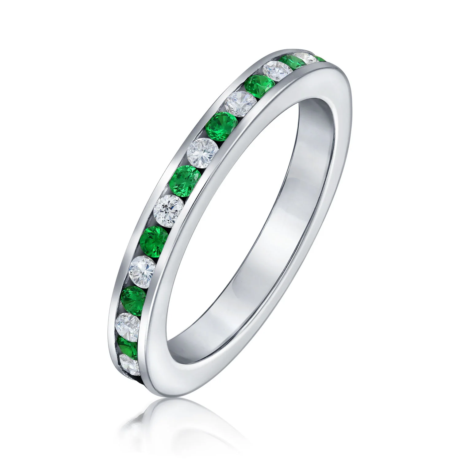 Cubic Zirconia Thin Stackable CZ Channel Set Eternity Band Ring Sterling Silver - Image 4