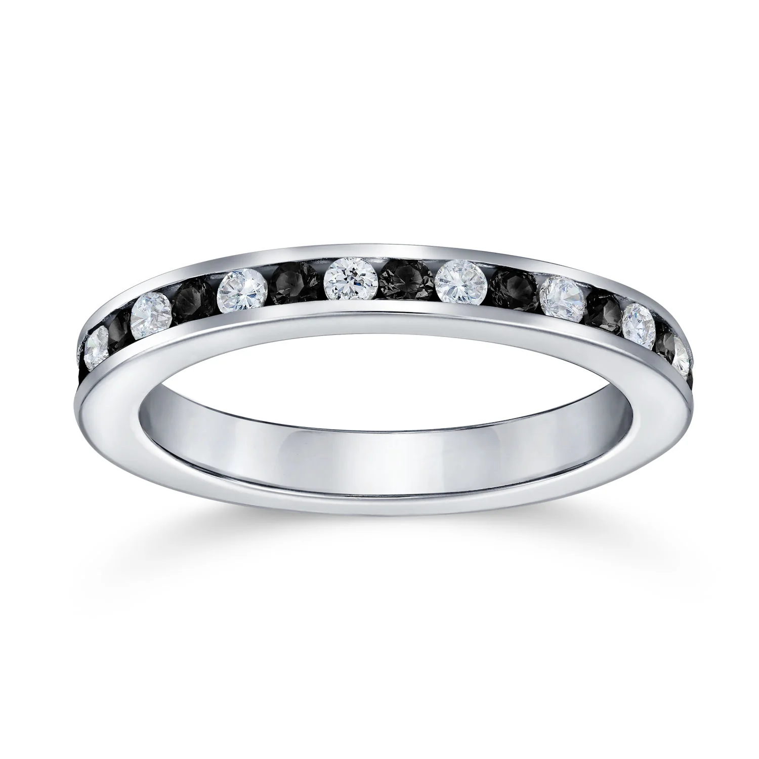 Cubic Zirconia Thin Stackable CZ Channel Set Eternity Band Ring Sterling Silver - Image 40