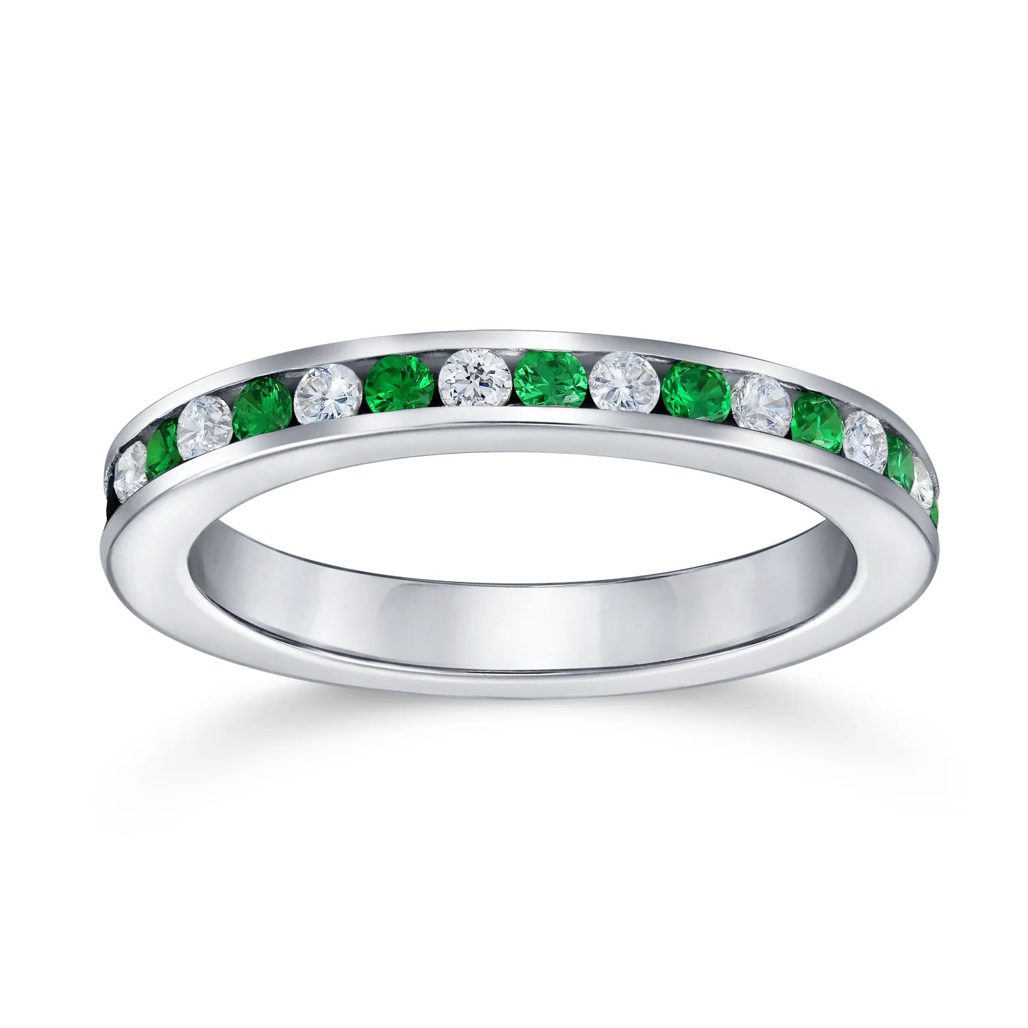 Cubic Zirconia Thin Stackable CZ Channel Set Eternity Band Ring Sterling Silver - Image 41