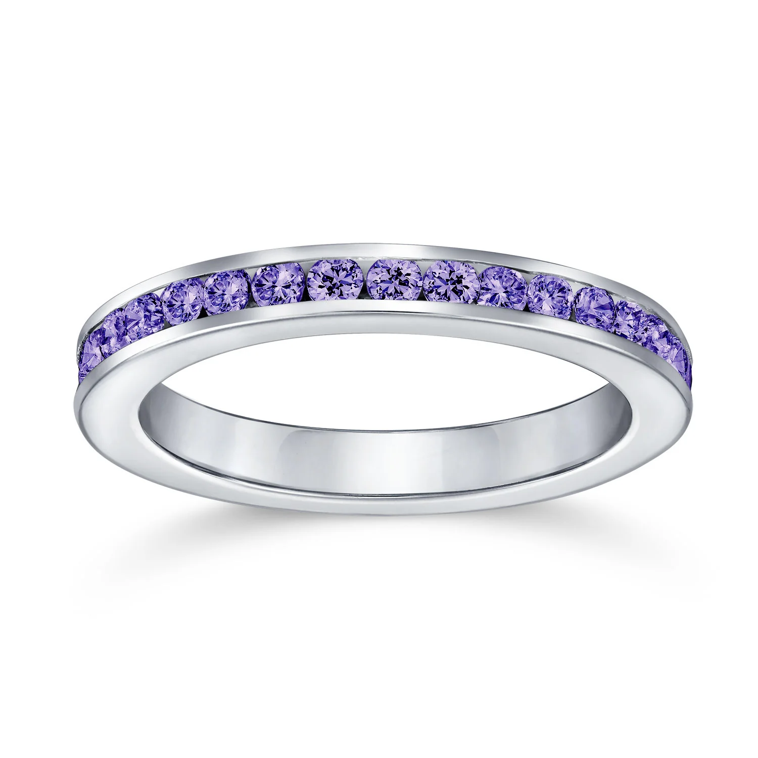 Cubic Zirconia Thin Stackable CZ Channel Set Eternity Band Ring Sterling Silver - Image 42