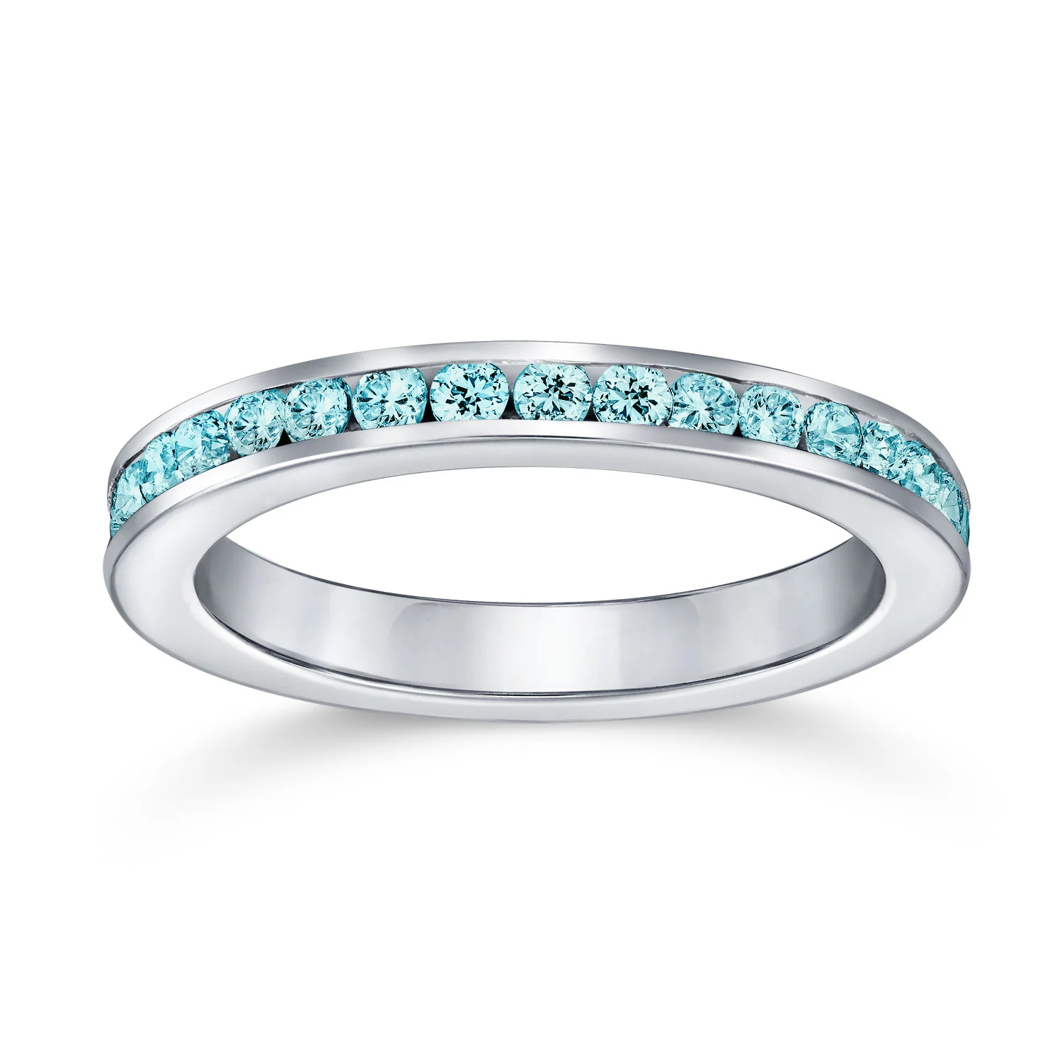 Cubic Zirconia Thin Stackable CZ Channel Set Eternity Band Ring Sterling Silver - Image 43