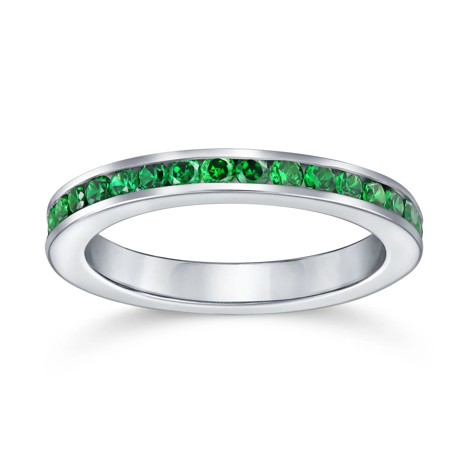 Cubic Zirconia Thin Stackable CZ Channel Set Eternity Band Ring Sterling Silver - Image 46