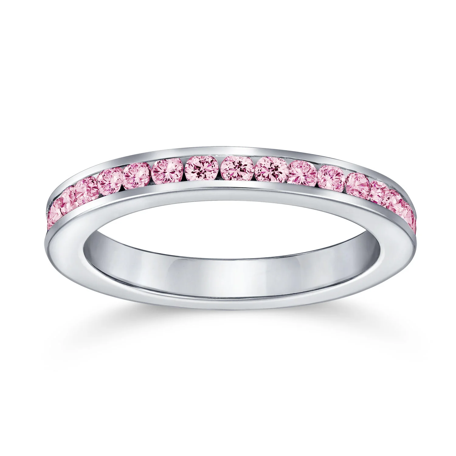 Cubic Zirconia Thin Stackable CZ Channel Set Eternity Band Ring Sterling Silver - Image 49