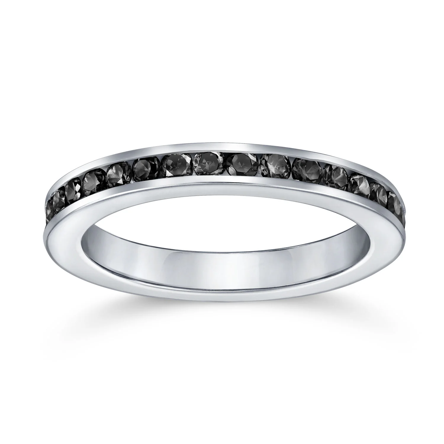 Cubic Zirconia Thin Stackable CZ Channel Set Eternity Band Ring Sterling Silver - Image 51