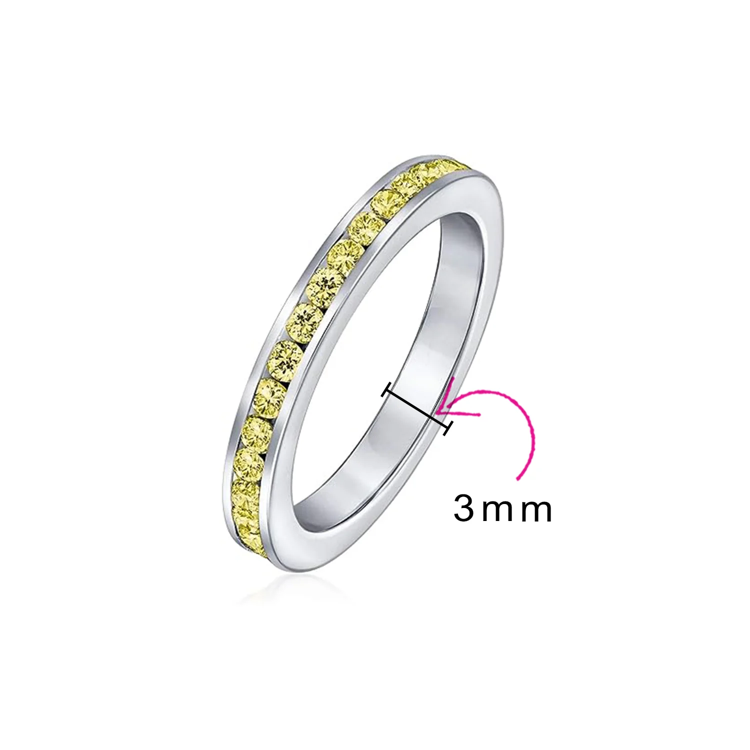 Cubic Zirconia Thin Stackable CZ Channel Set Eternity Band Ring Sterling Silver - Image 57