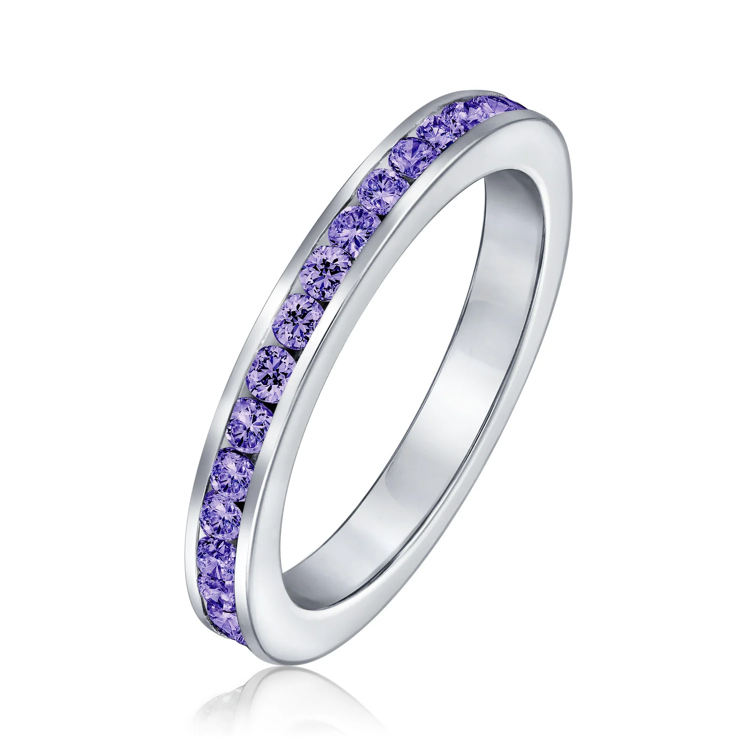Cubic Zirconia Thin Stackable CZ Channel Set Eternity Band Ring Sterling Silver - Image 8