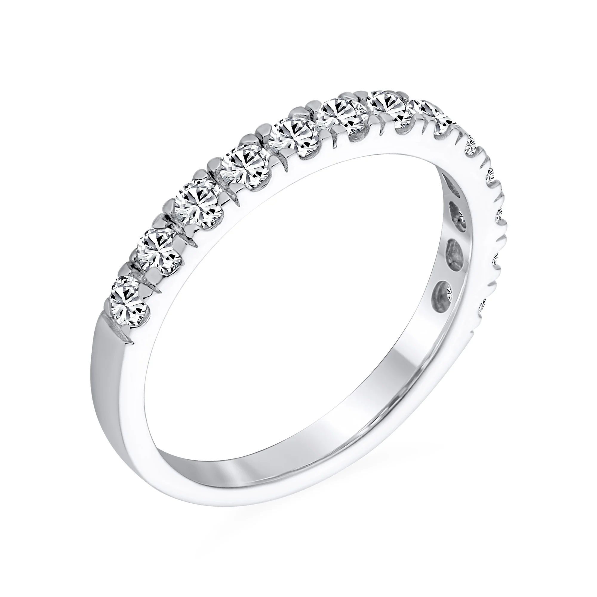 Cubic Zirconia Cocktail Statement Ring: Clear CZ Half Eternity Wedding Band - Image 2