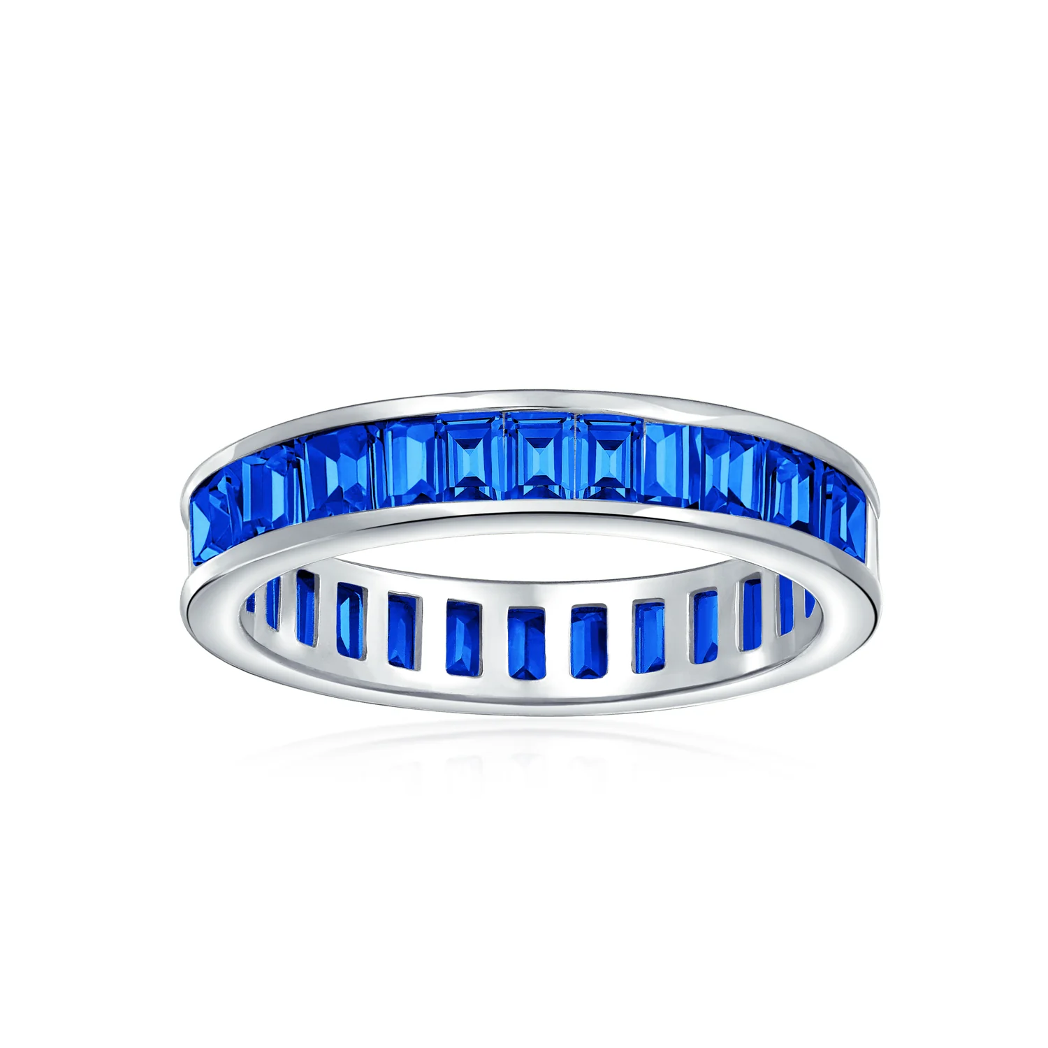 Cubic Zirconia Cocktail Statement Ring: Emerald Cut Baguette CZ Eternity Band - Image 11