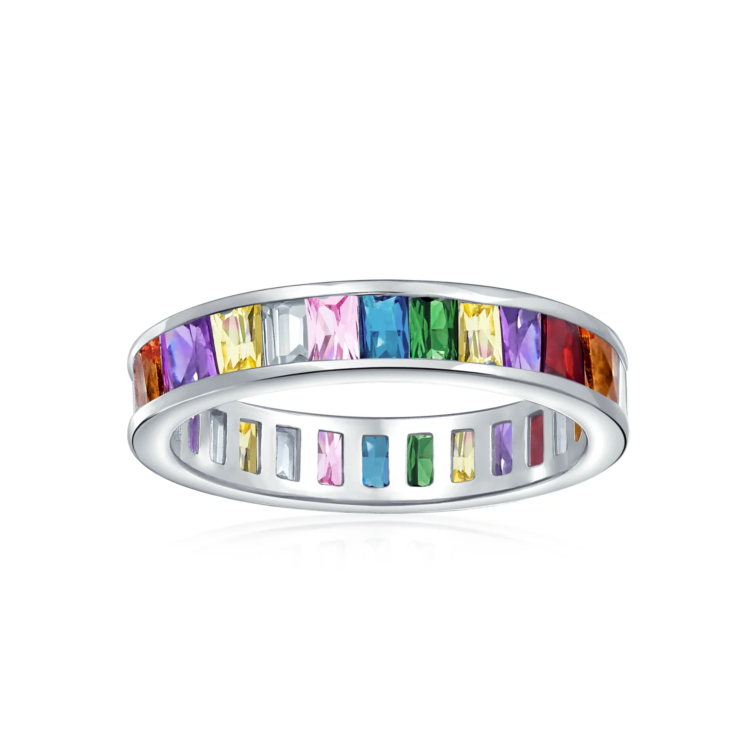 Cubic Zirconia Cocktail Statement Ring: Emerald Cut Baguette CZ Eternity Band - Image 12