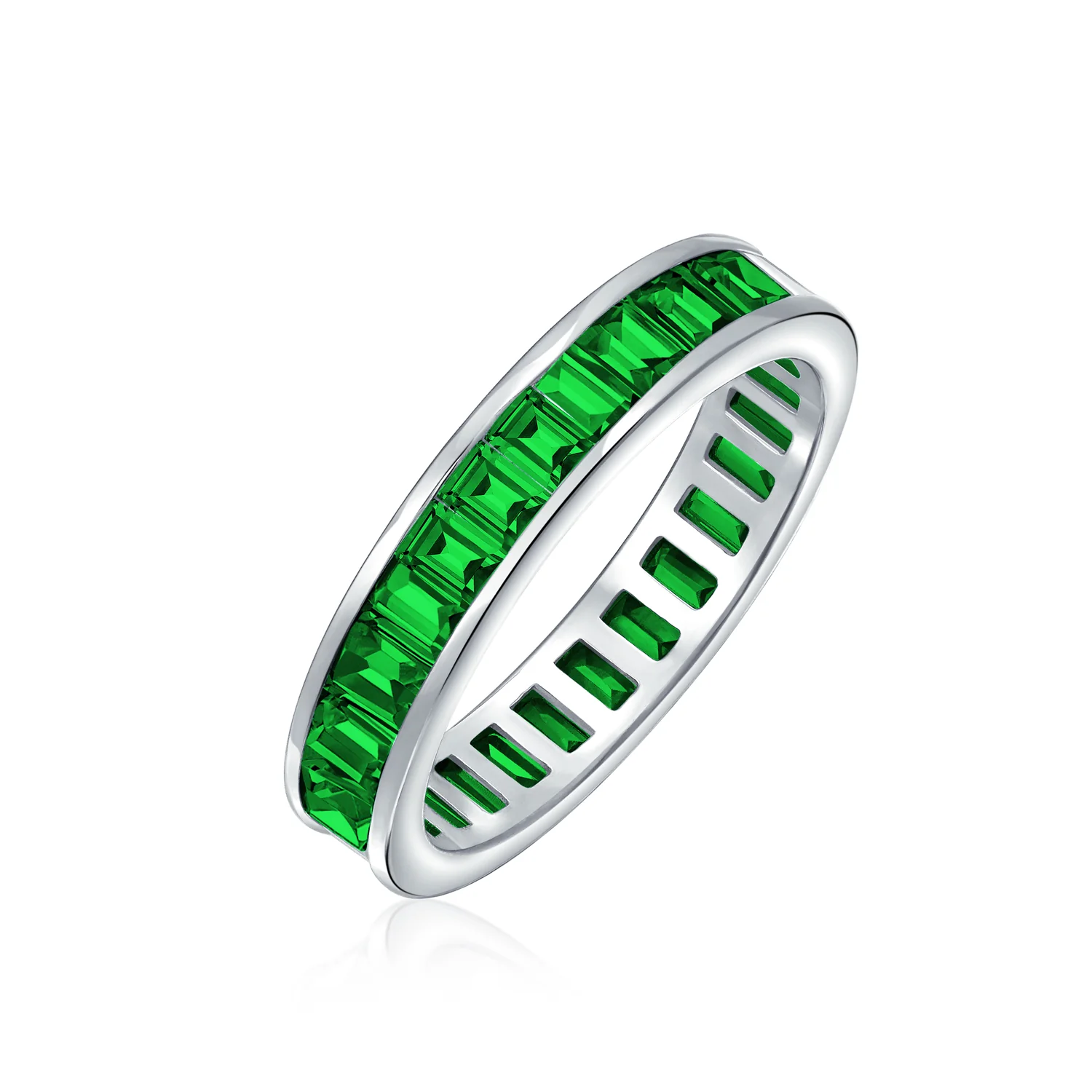 Cubic Zirconia Cocktail Statement Ring: Emerald Cut Baguette CZ Eternity Band - Image 3