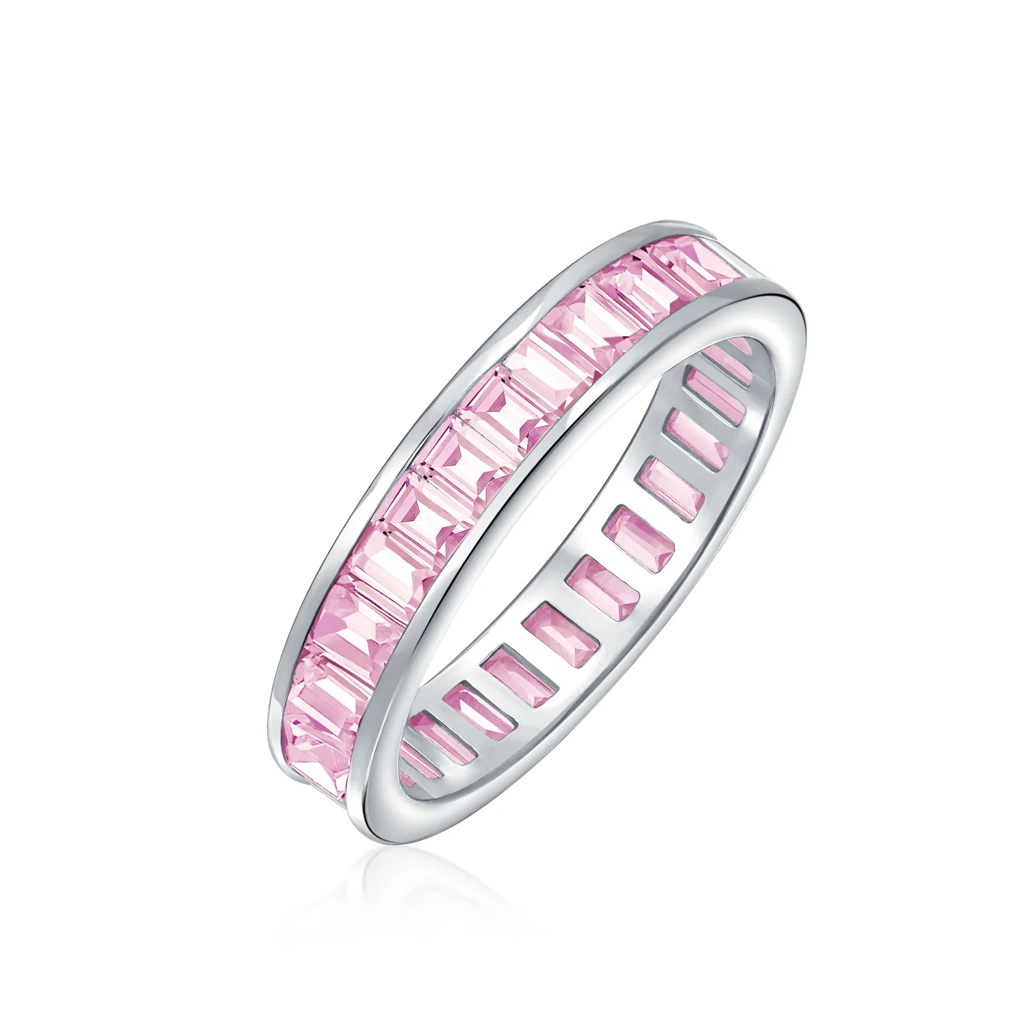Cubic Zirconia Cocktail Statement Ring: Emerald Cut Baguette CZ Eternity Band - Image 4