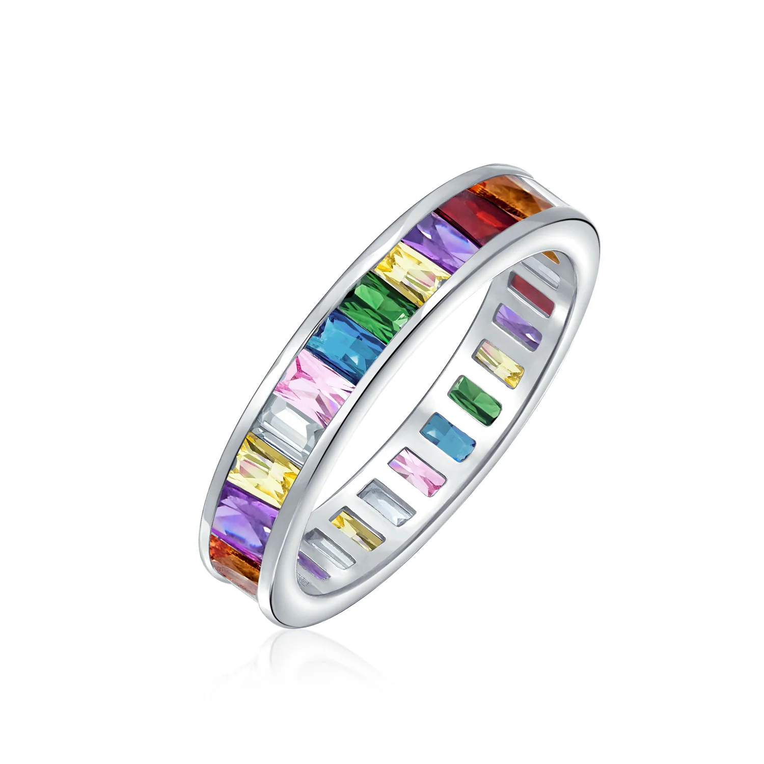 Cubic Zirconia Cocktail Statement Ring: Emerald Cut Baguette CZ Eternity Band - Image 6