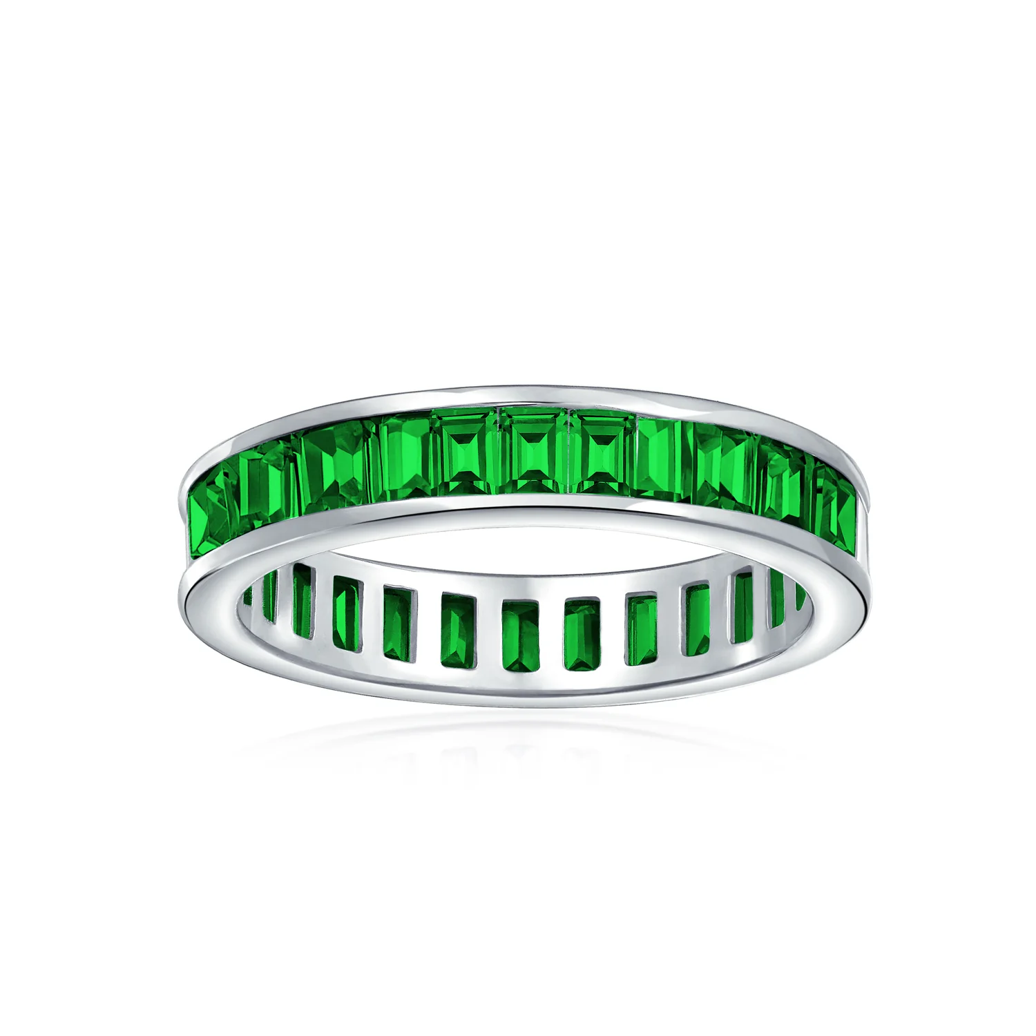 Cubic Zirconia Cocktail Statement Ring: Emerald Cut Baguette CZ Eternity Band - Image 9