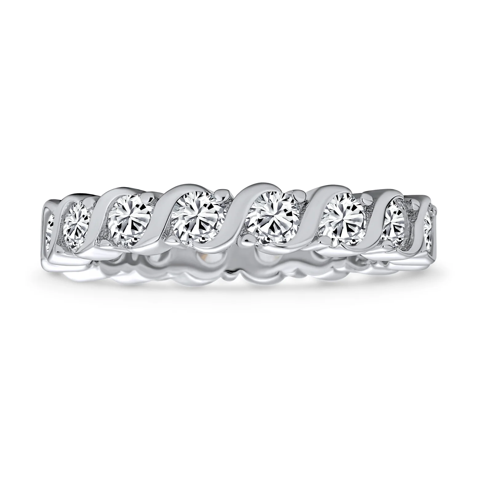 Cubic Zirconia Stackable CZ Eternity Thin 3MM Wedding Band Ring .925 Sterling Silver