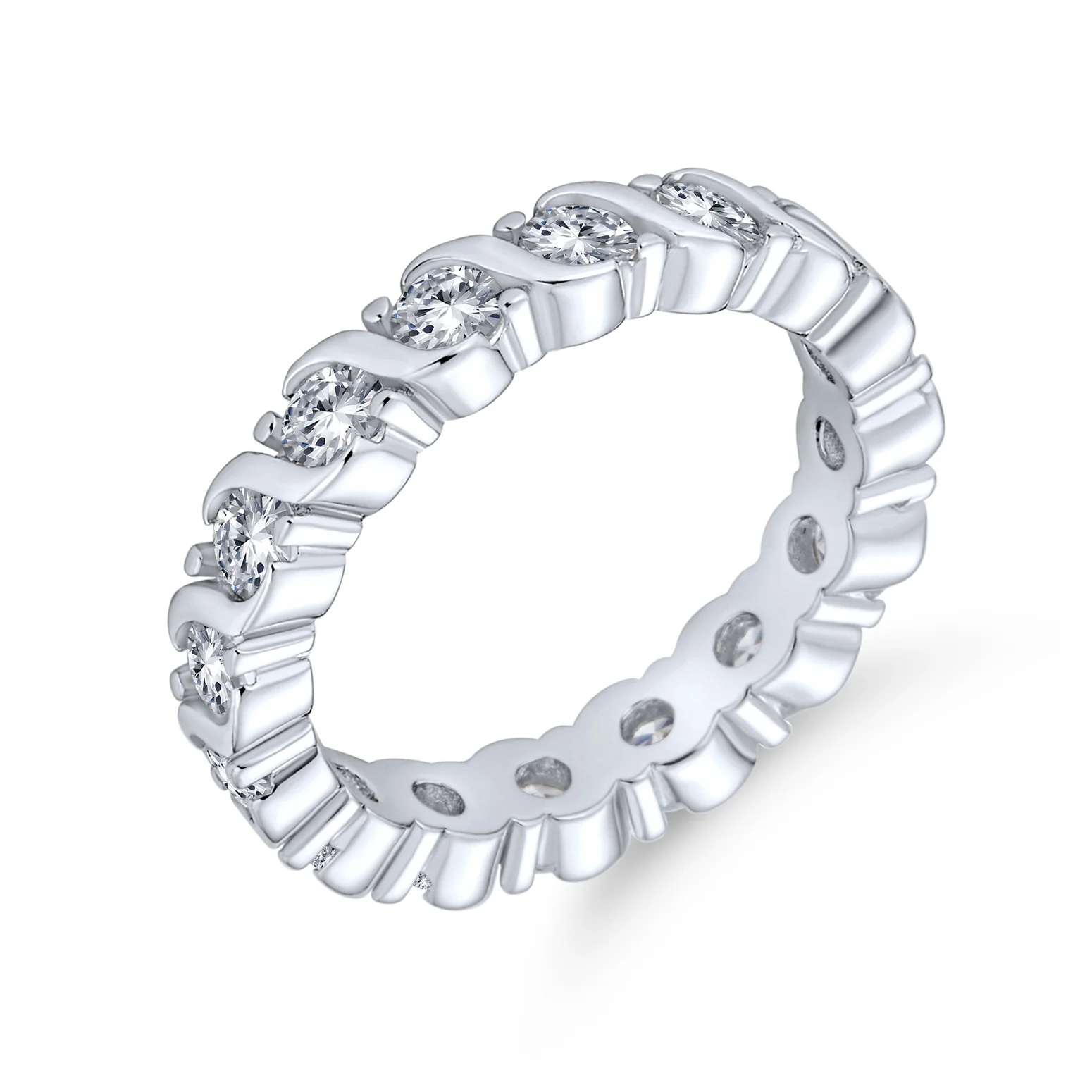 Cubic Zirconia Stackable CZ Eternity Thin 3MM Wedding Band Ring .925 Sterling Silver - Image 2