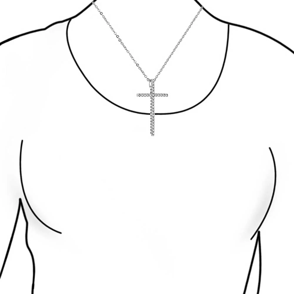 Elongated Cubic Zirconia CZ Religious Cross Pendant Necklace Sterling Silver - Image 3