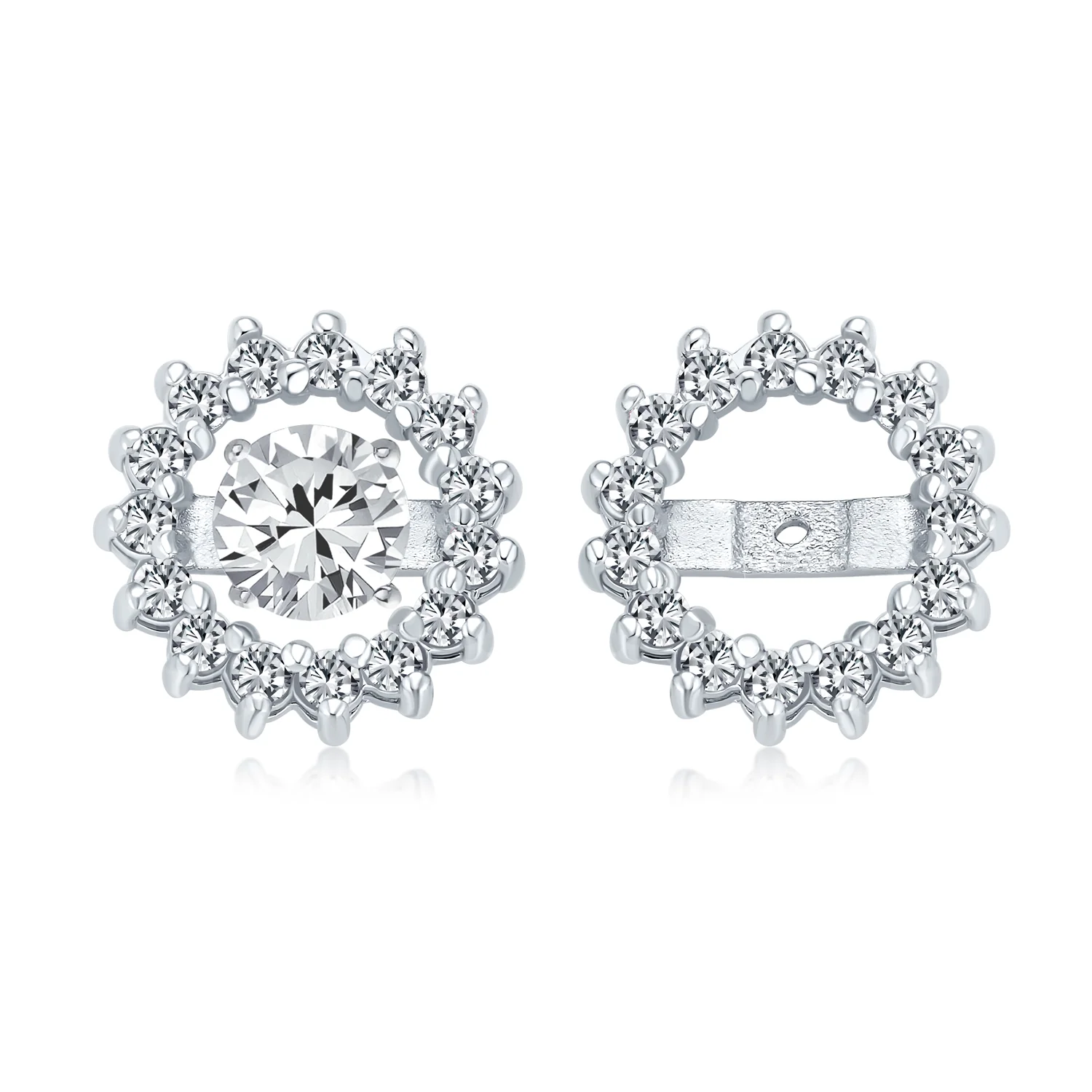 Removable CZ Cubic Zirconia Halo Earring Jackets for Studs .925 Sterling Silver