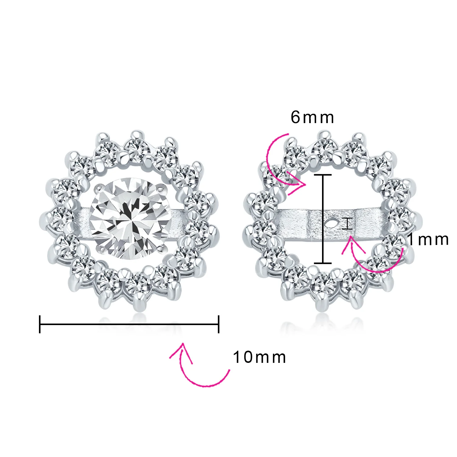 Removable CZ Cubic Zirconia Halo Earring Jackets for Studs .925 Sterling Silver - Image 22