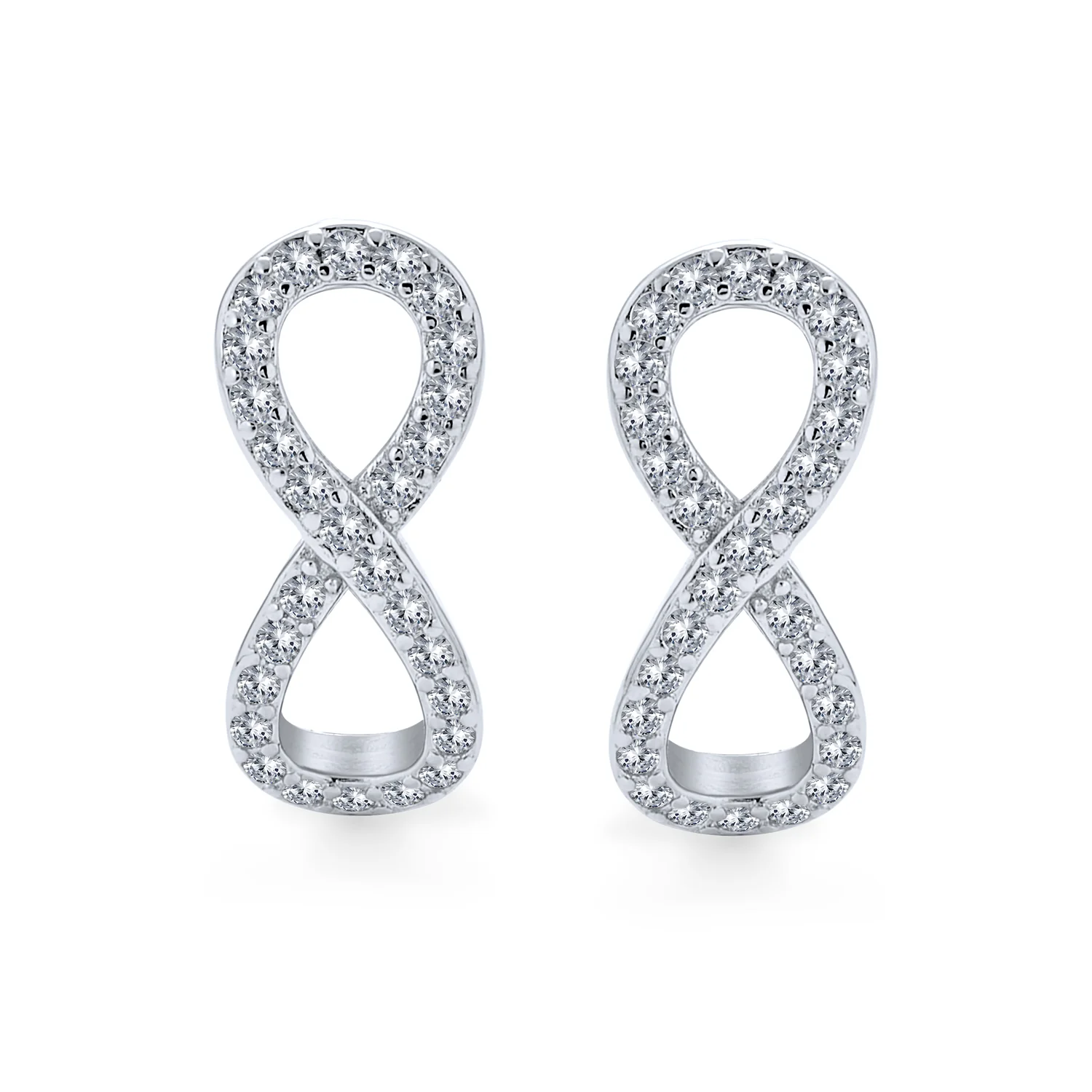 Cubic Zirconia Pave CZ Love Knot Infinity Huggie Earrings Hinge Closure .925 Sterling Silver - Image 2