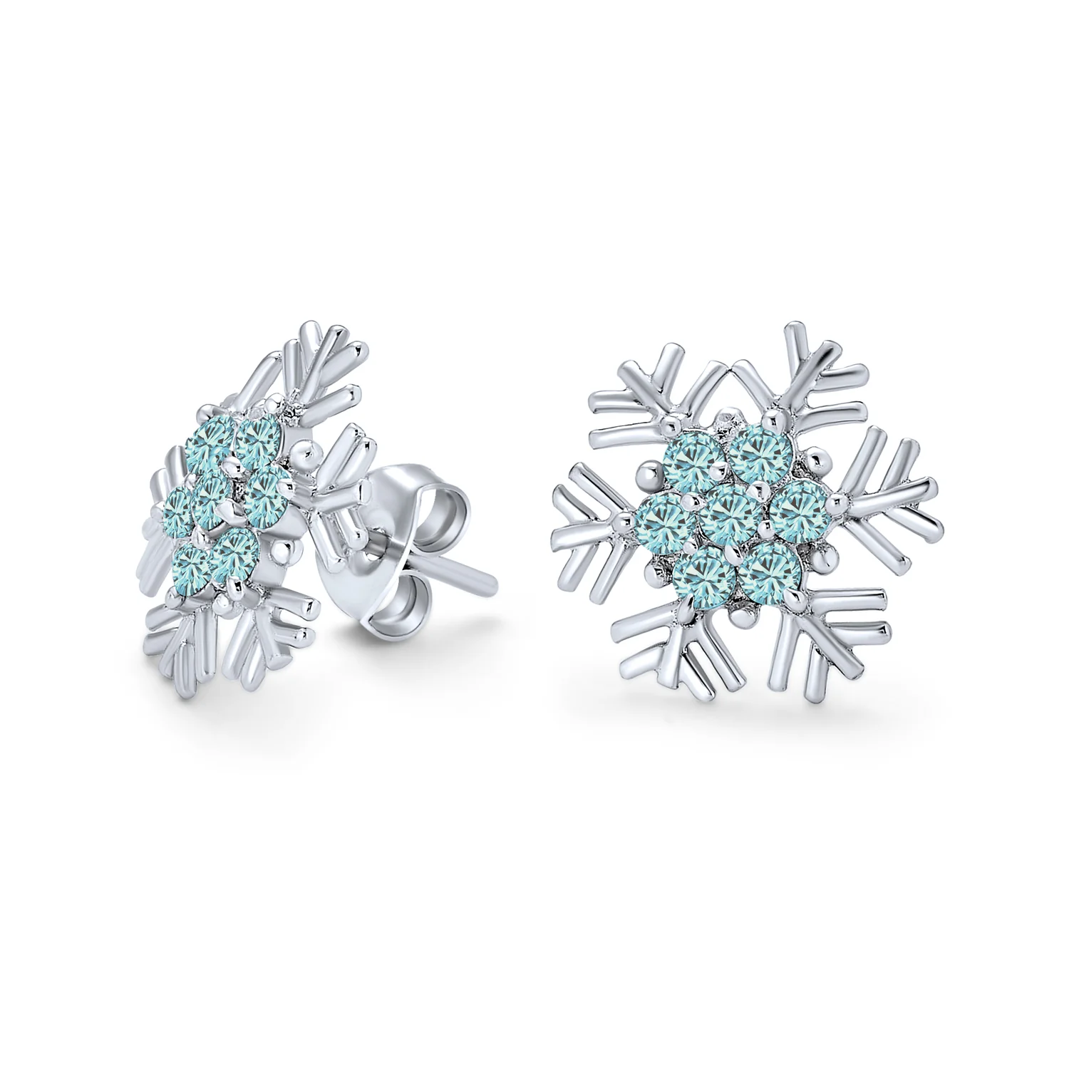 Cubic Zirconia Snowflake CZ Stud Earrings, Sterling Silver for Holiday Parties - Image 2