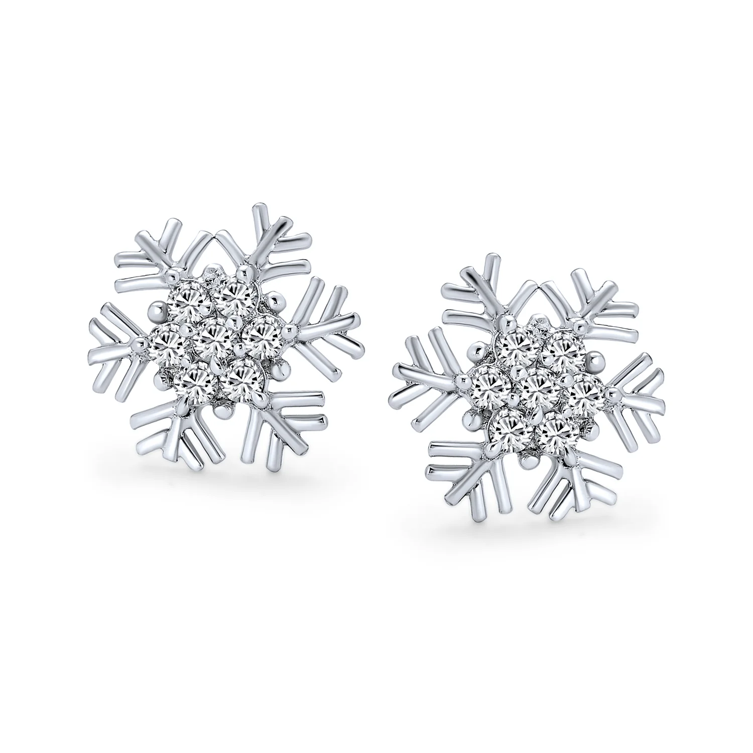 Cubic Zirconia Snowflake CZ Stud Earrings, Sterling Silver for Holiday Parties - Image 3