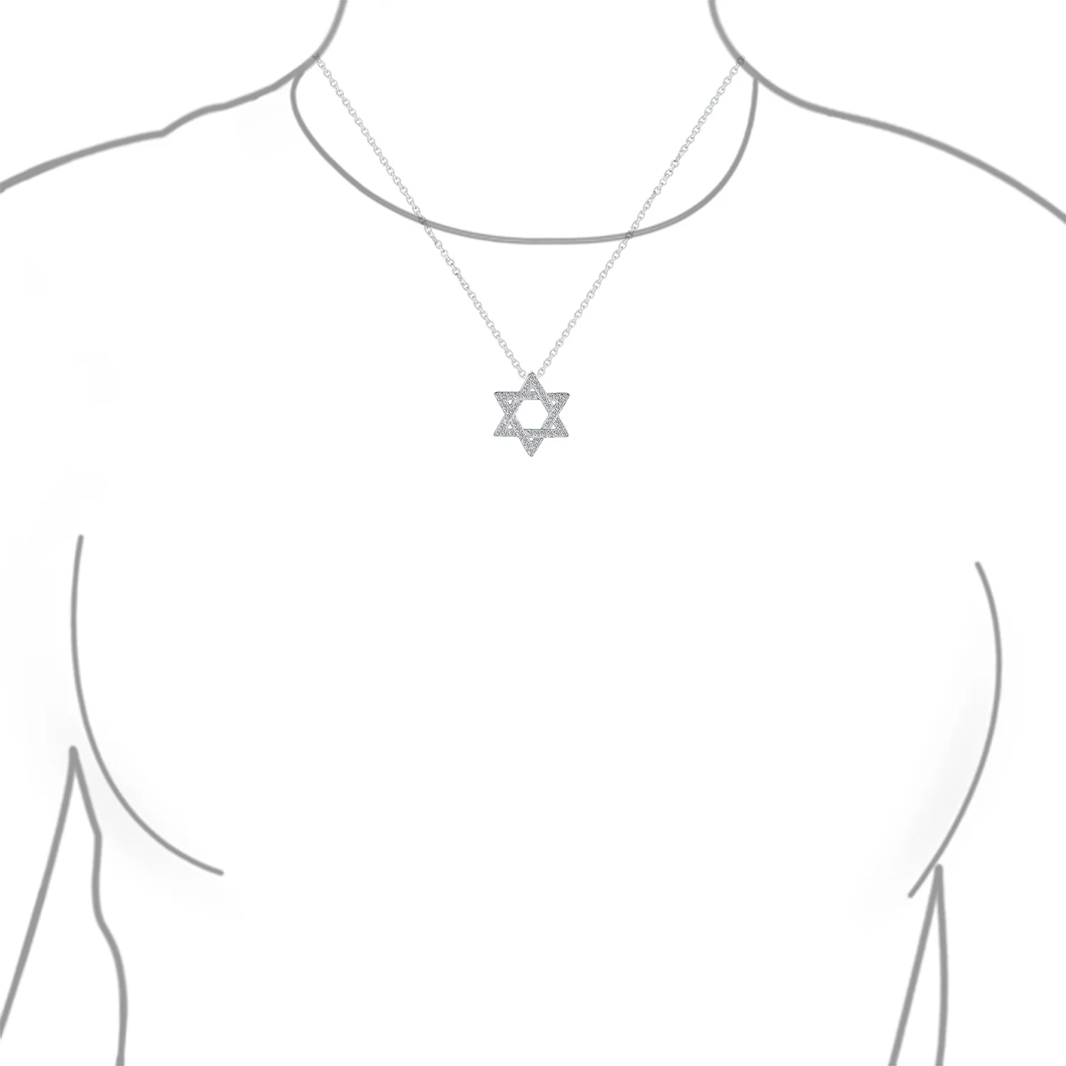 Cubic Zirconia CZ Pave Judaica Star Of David Pendant Necklace Sterling Silver - Image 3