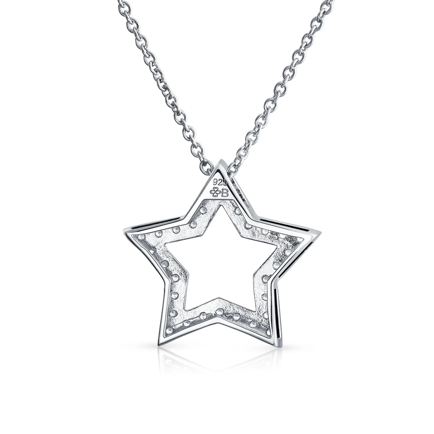 Patriotic American Celestial Open STAR Pendant Necklace Pave Cubic Zirconia CZ .925 Sterling Silver - Image 2