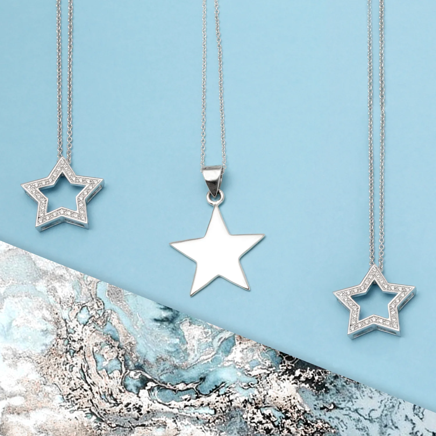 Patriotic American Celestial Open STAR Pendant Necklace Pave Cubic Zirconia CZ .925 Sterling Silver - Image 5
