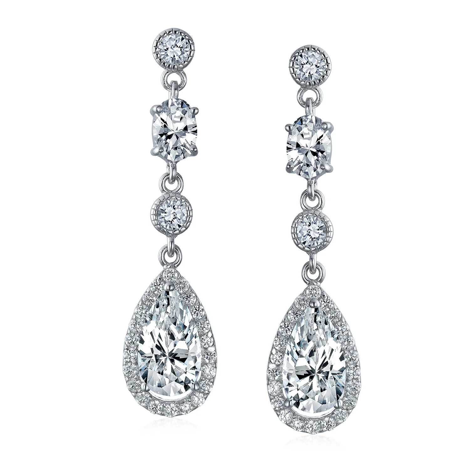 Cocktail Fashion Bridal Fashion Cubic Zirconia Halo CZ Large Statement Teardrop Chandelier Earrings - Image 2