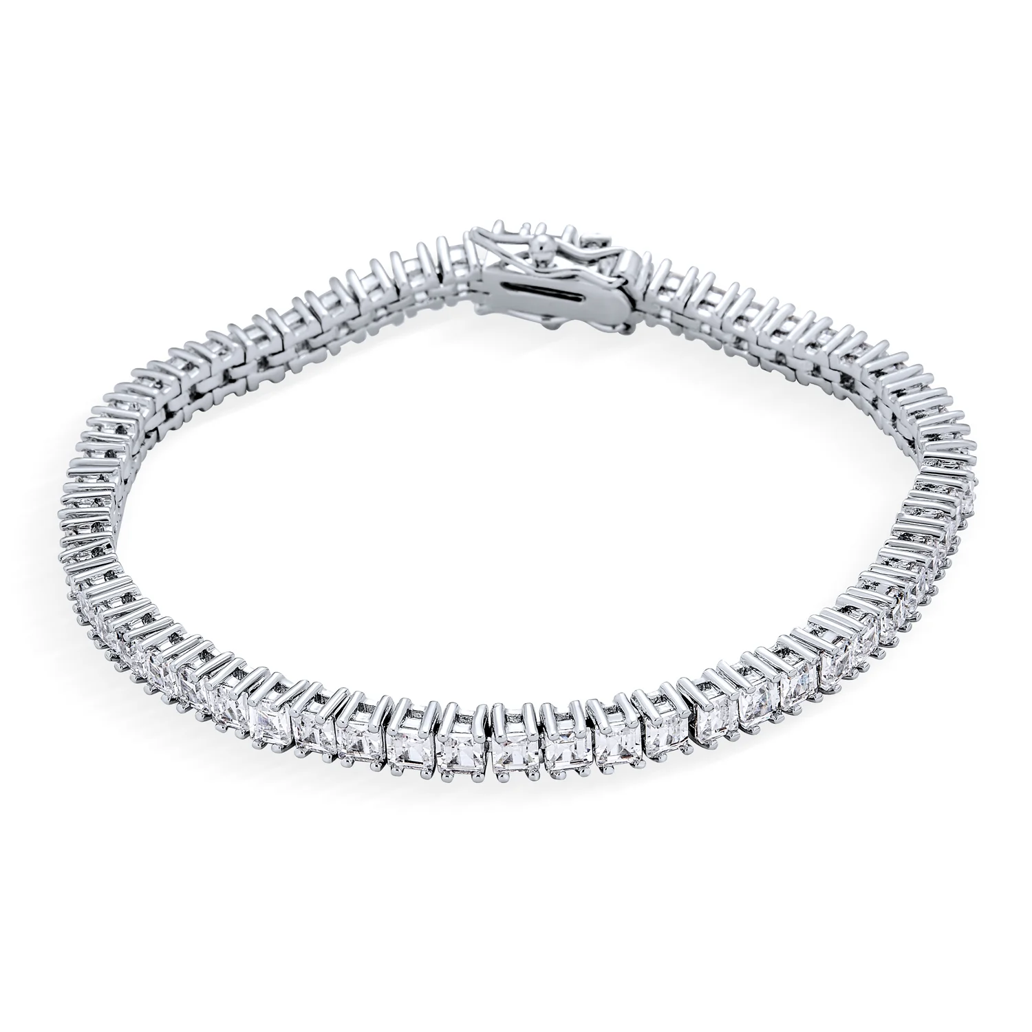 Cubic Zirconia Square CZ Channel Set Asscher Cut Tennis Bracelet s Prom Brass - Image 2