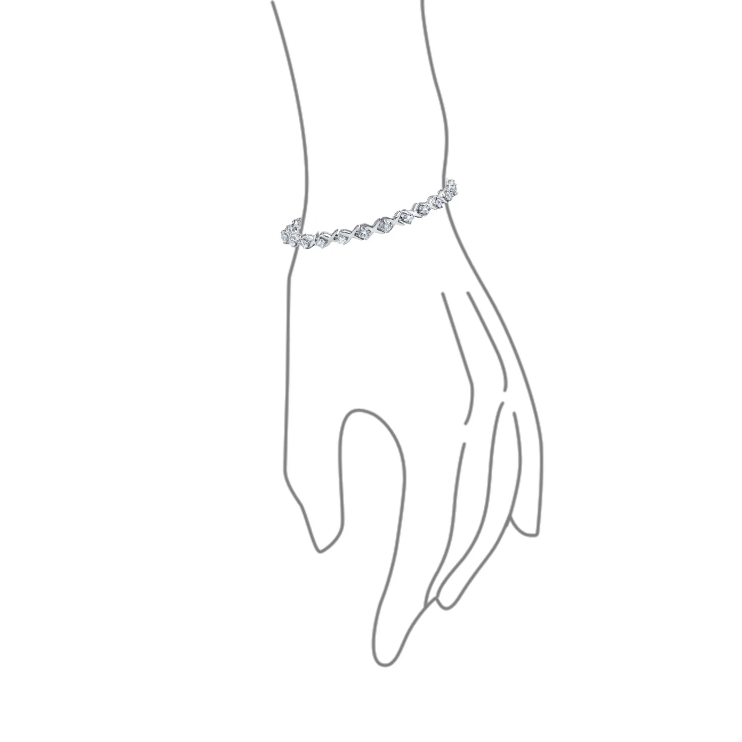 Cubic Zirconia Hugs & Kisses XO Design CZ Tennis Bracelet .925 Sterling Silver - Image 4