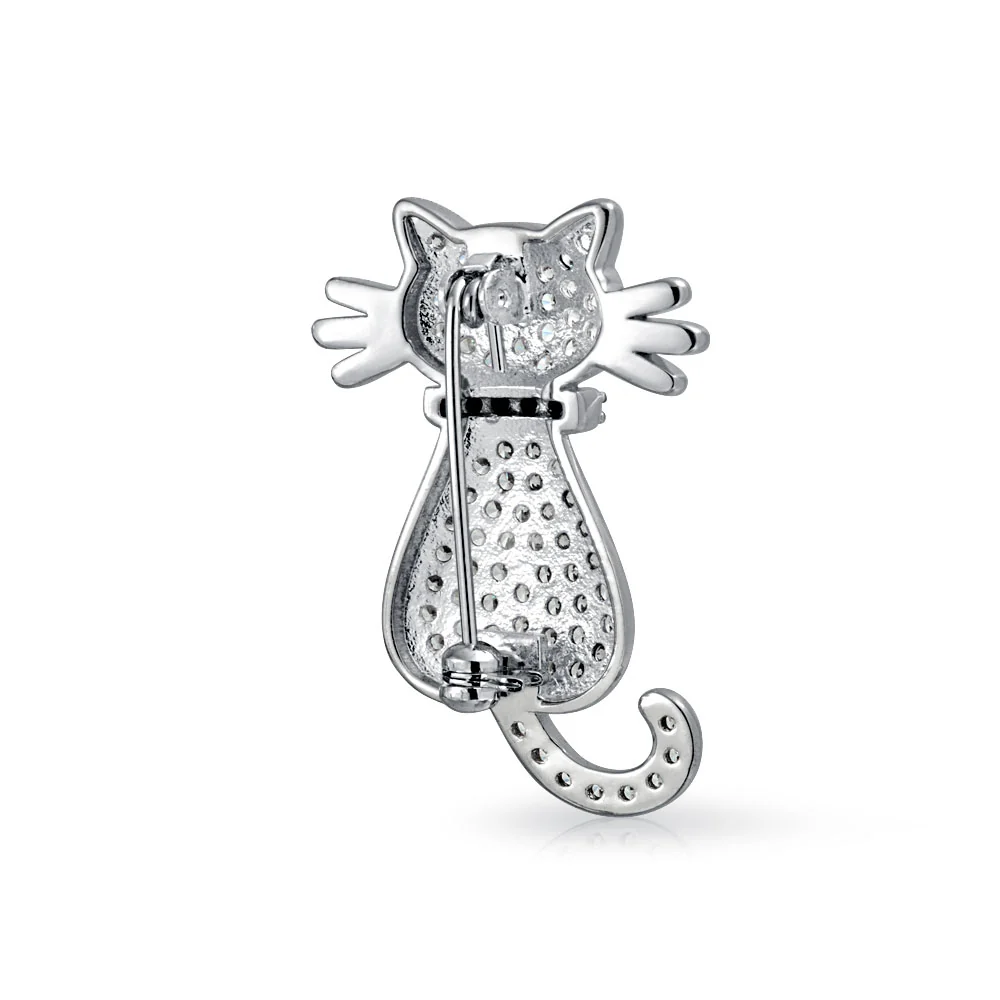 Cute Animal Lover CZ Kitty Cat Brooche Pin Silver Plated Cubic Zirconia - Image 2
