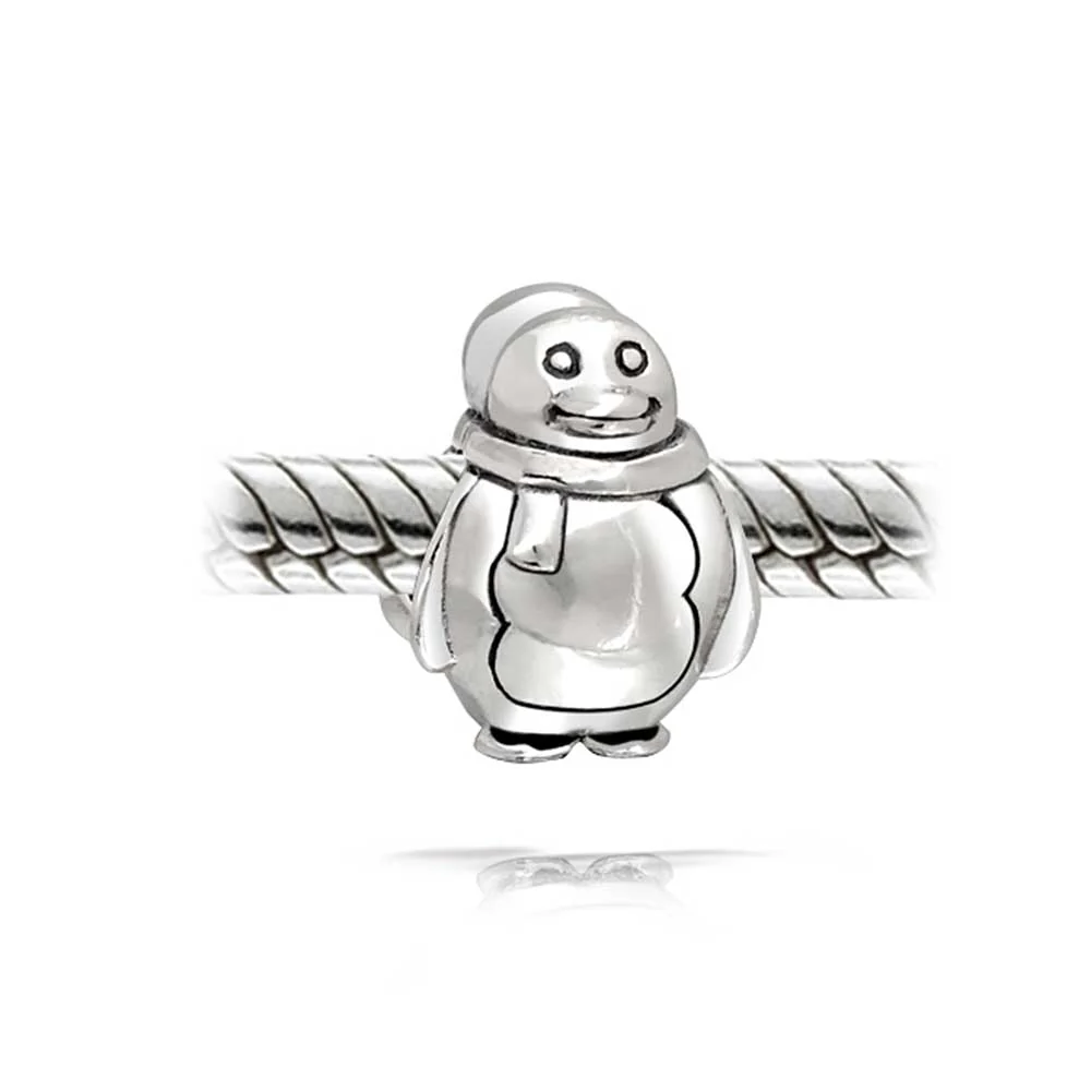 Cute Fat Cartoon Christmas Charm Bead Snowman Penguin Sterling Silver Bracelet - Image 2