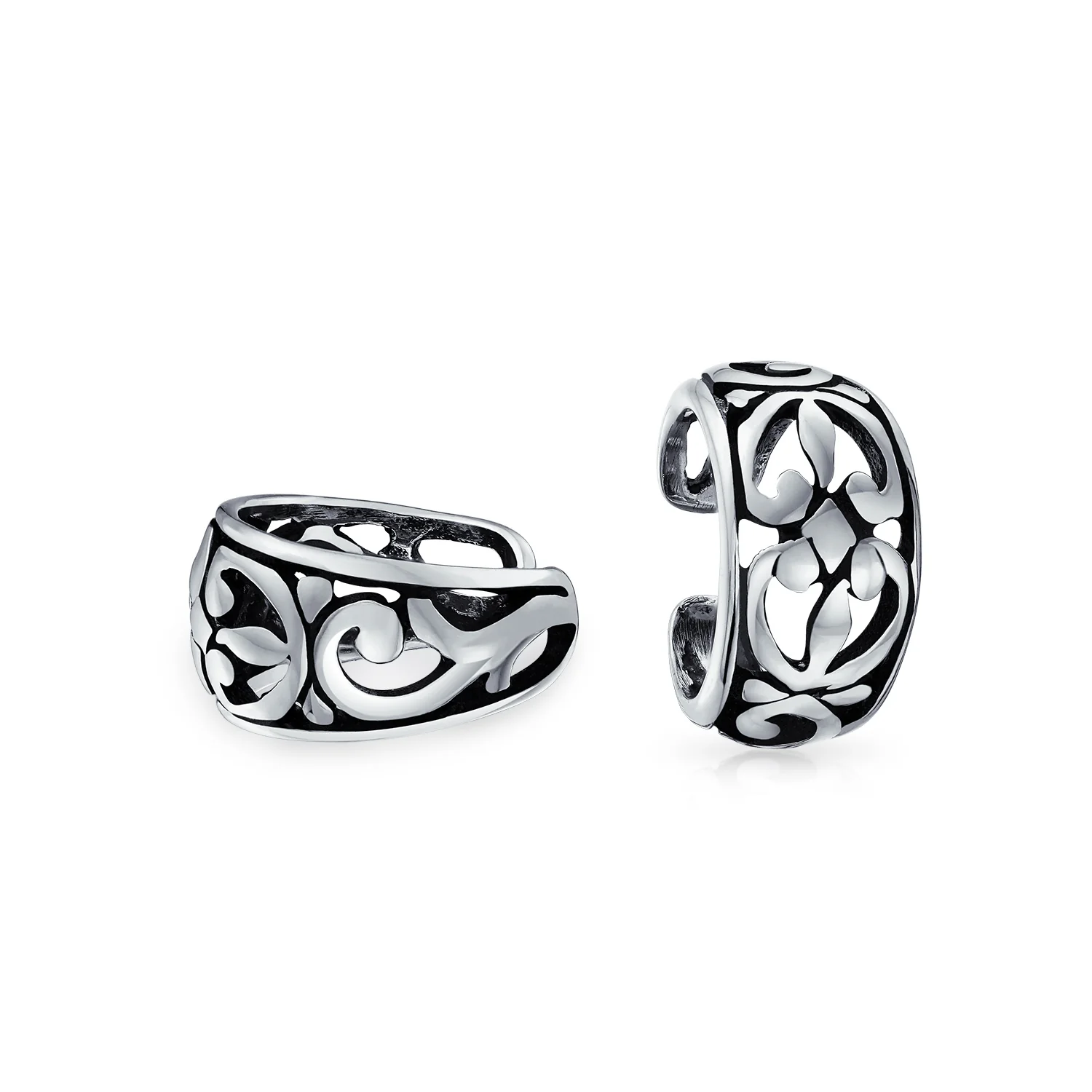Filigree Ear Cuff Cartilage Band Flower Clip Wrap Earrings