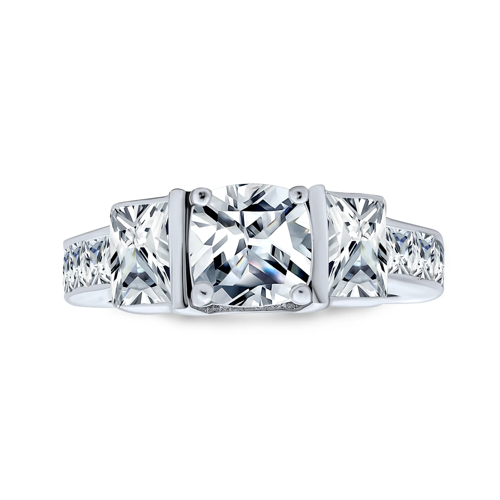 Art Deco 3CT CZ Three Stone Princess Cut Engagement Ring