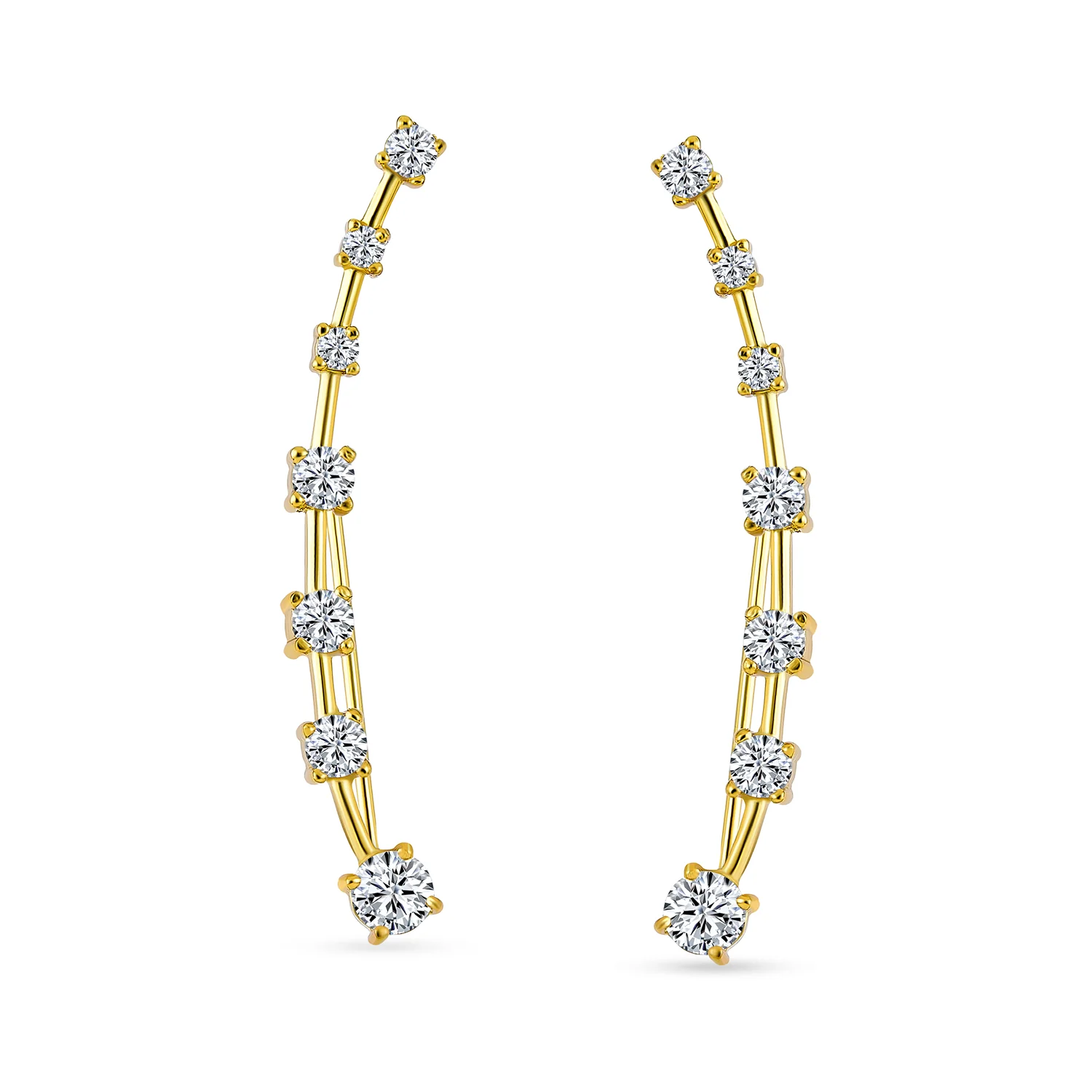 CZ Curved Crawlers Wire Cubic Zirconia Ear Cuff Cartilage Earring Gold Plated - Image 2