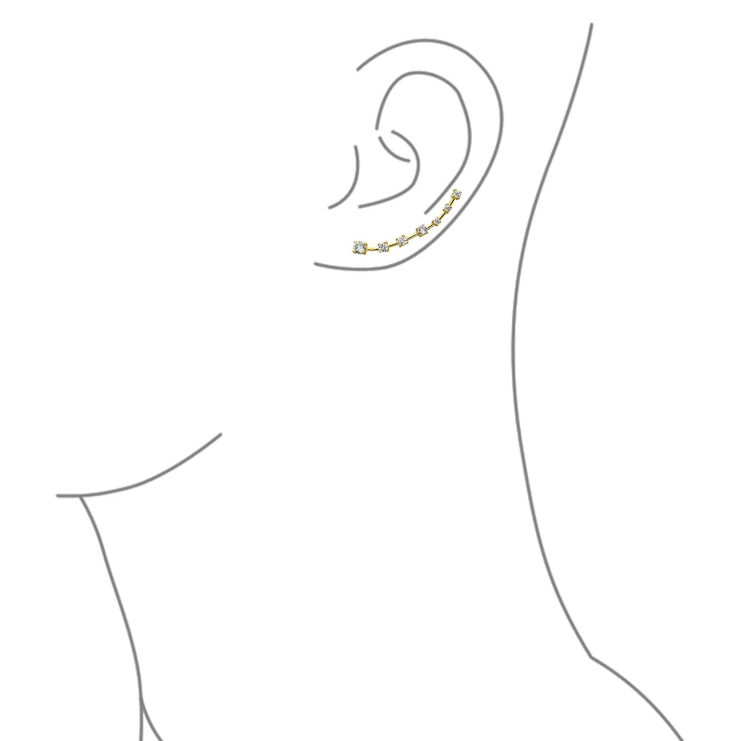 CZ Curved Crawlers Wire Cubic Zirconia Ear Cuff Cartilage Earring Gold Plated - Image 3