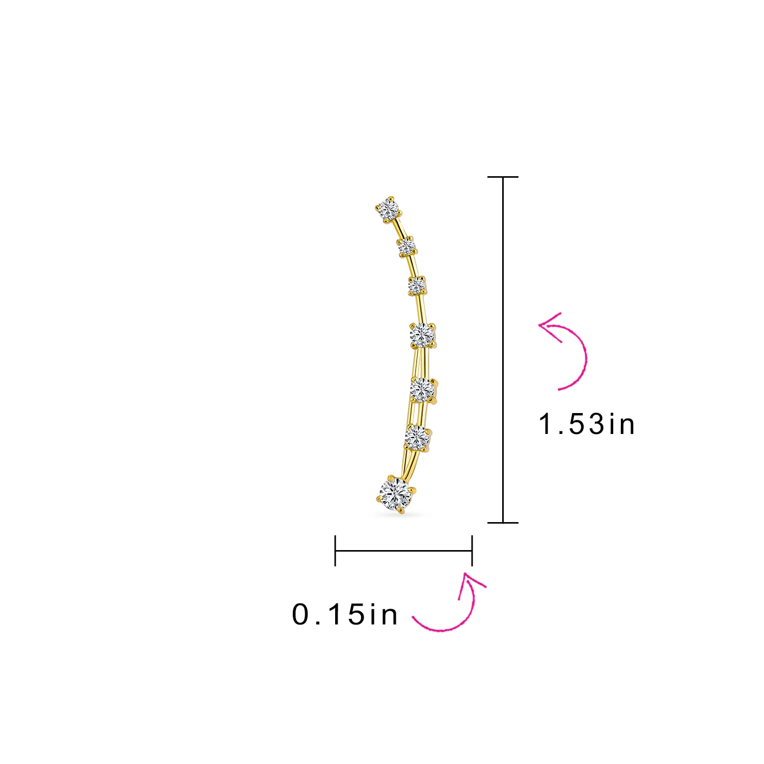 CZ Curved Crawlers Wire Cubic Zirconia Ear Cuff Cartilage Earring Gold Plated - Image 4