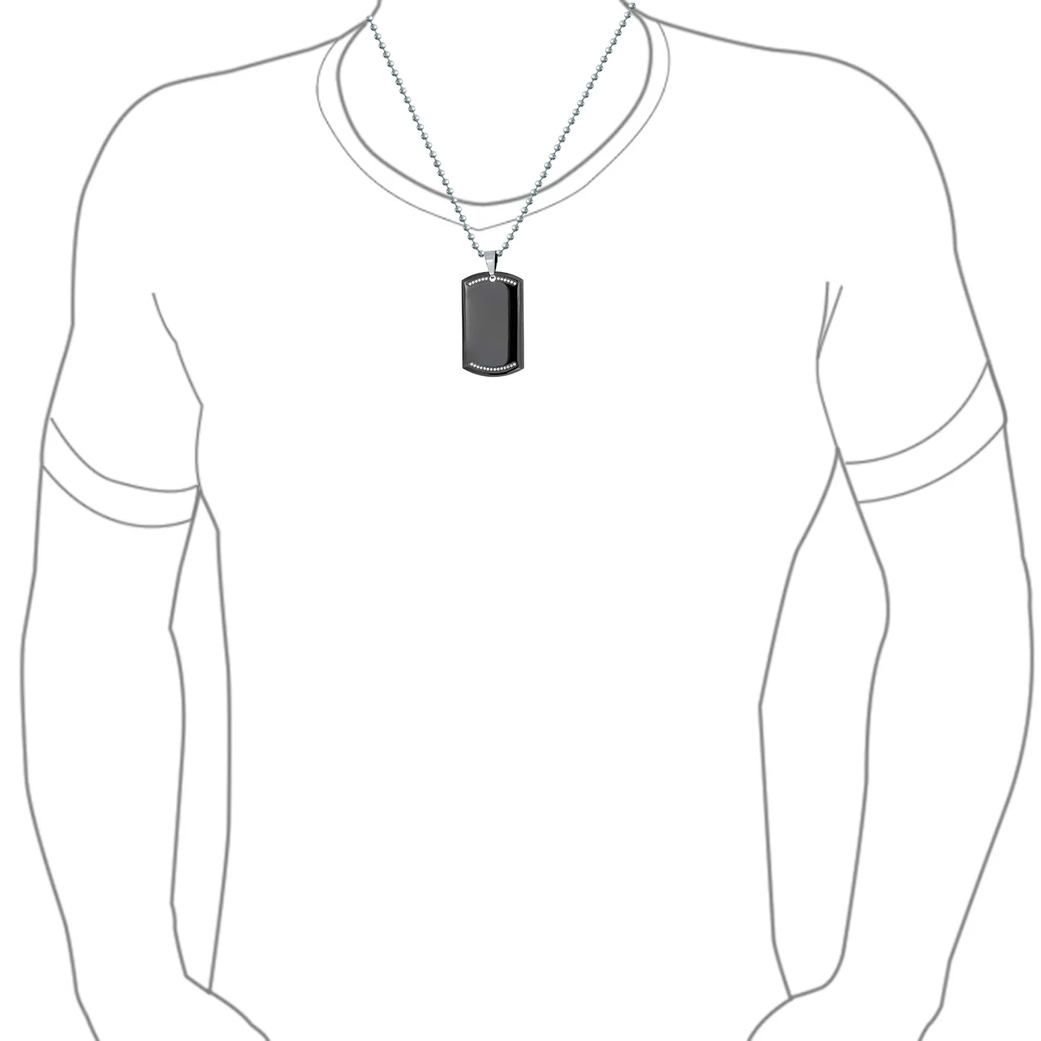 CZ Edge Black Dog Tag Pendant Necklace for Men Stainless Steel 24" Bead Chain - Image 4